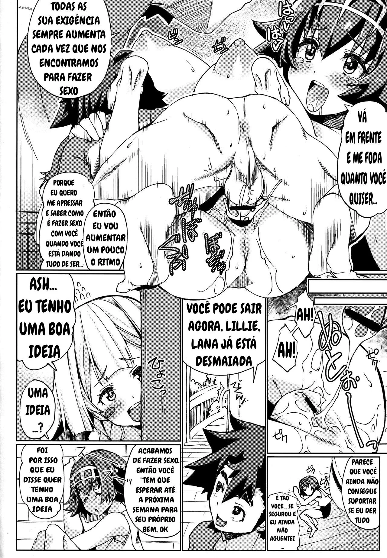 Ash Ketchum Detonando as Novinhas da Equipe Rocket: Lana e Lillie VL.2 em Hentai HQ Brasileiro