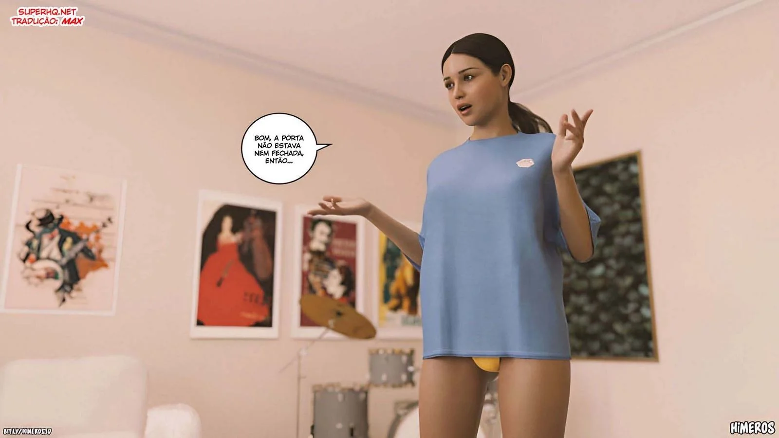 Cala a Boca e Mama, Piranha! - Flagrou o irmão usando suas calcinhas em hentai hq brasileiro