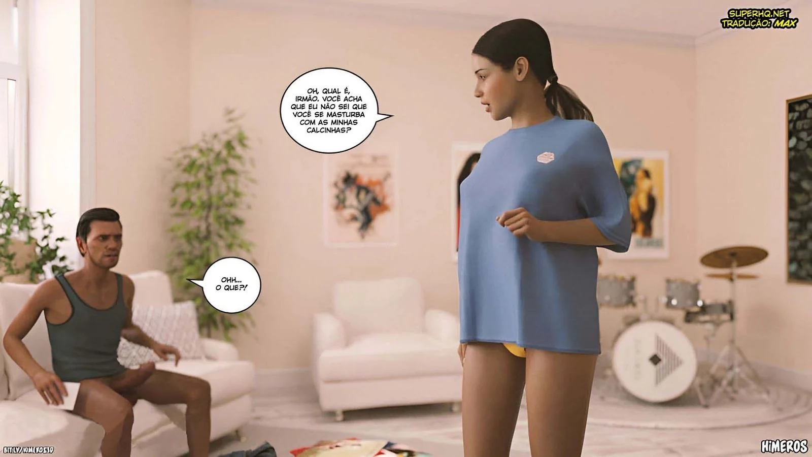 Cala a Boca e Mama, Piranha! - Flagrou o irmão usando suas calcinhas em hentai hq brasileiro