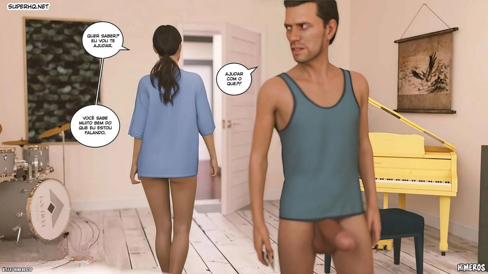 Cala a Boca e Mama, Piranha! - Flagrou o irmão usando suas calcinhas em hentai hq brasileiro