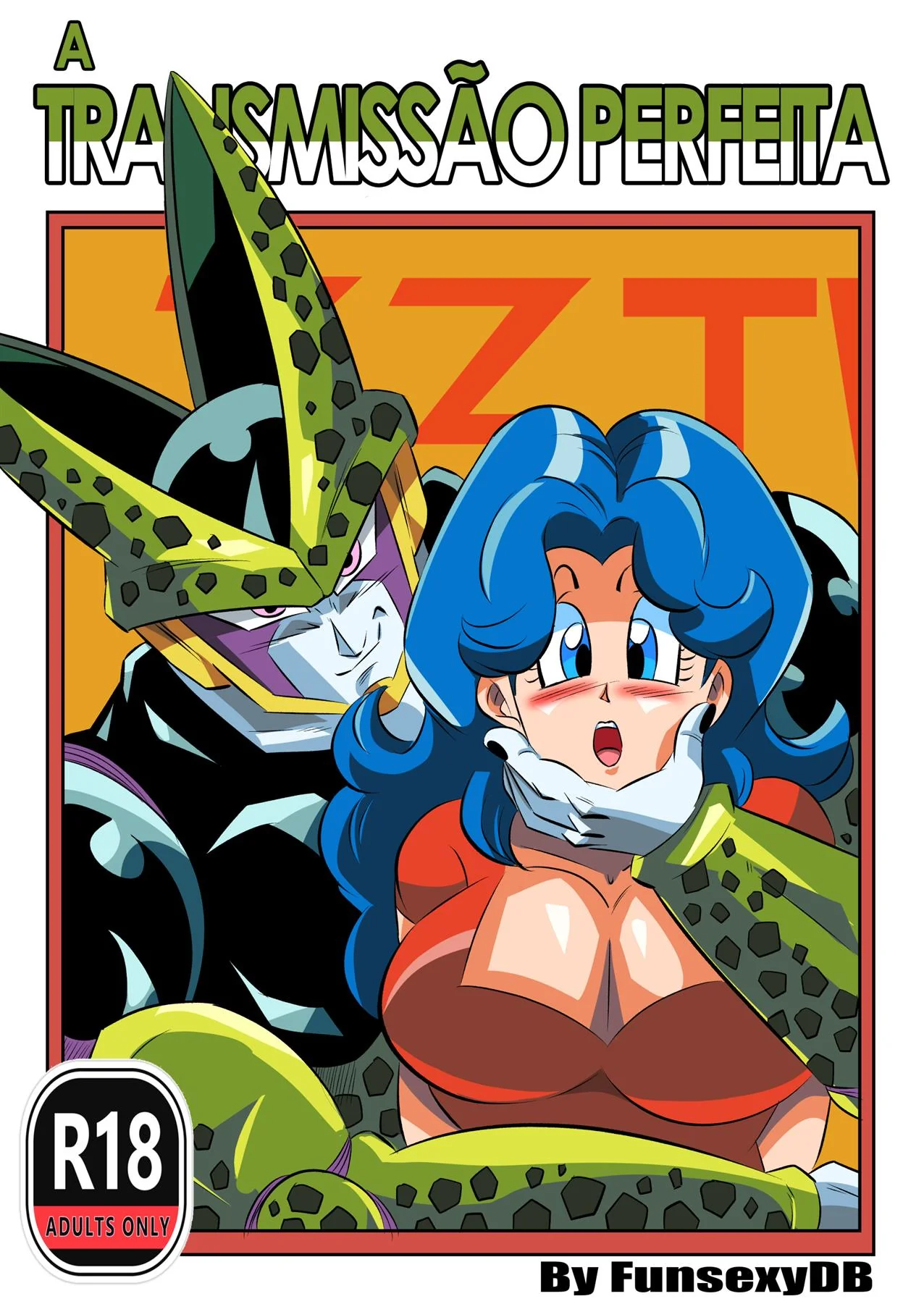 Desafio do Cell na TV - Piranha fica na mira da piroca do vilão em hentai HQ