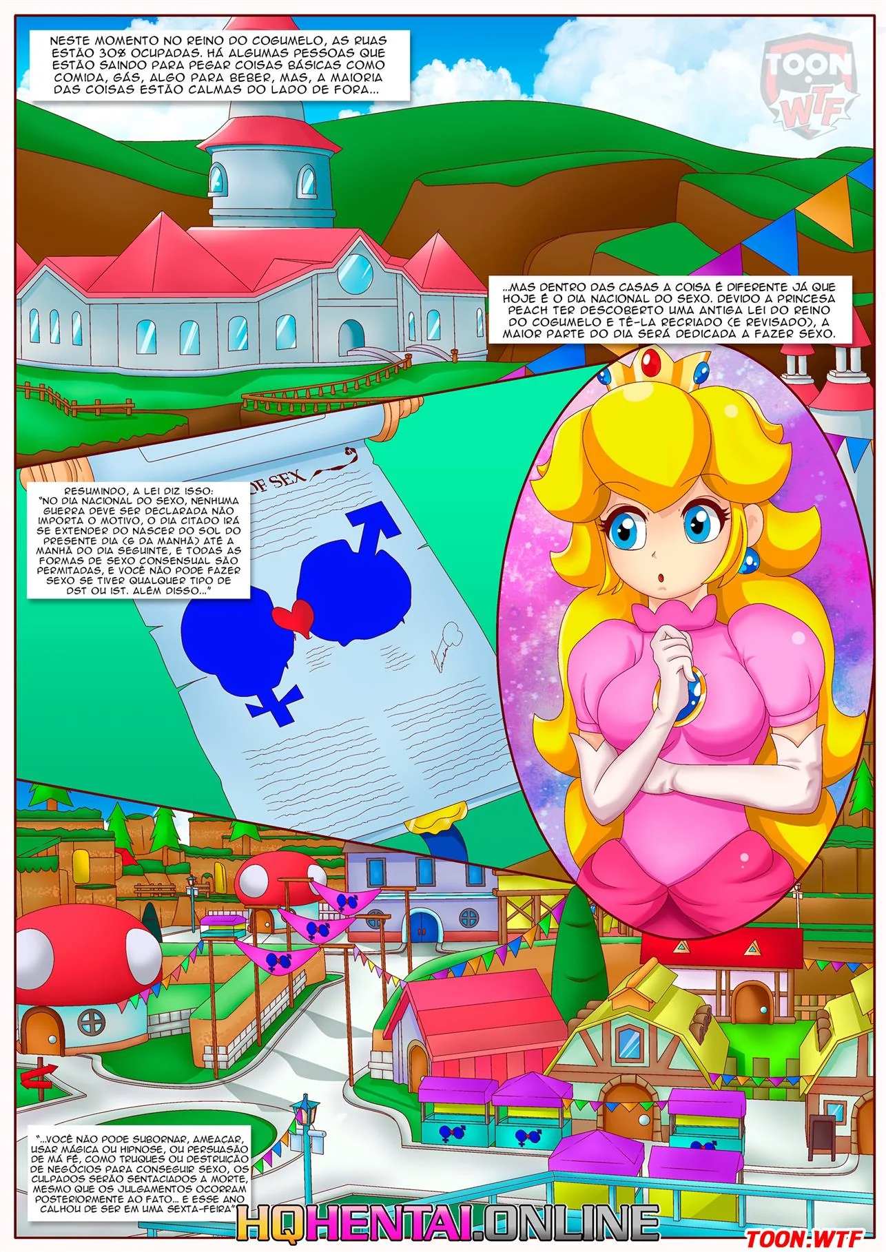 Dia da Foda: Princesa Peach decreta orgia sem limites em hentai HQ