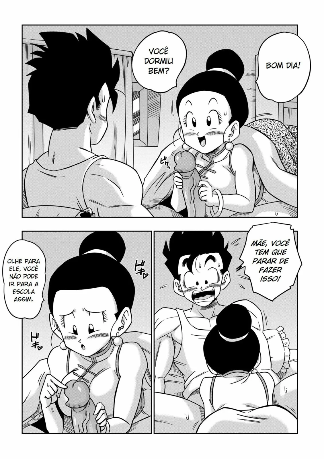 Dragon Ball Hentai: Triângulo Amoroso Vol.05 - Erasa Seduz Gohan em Casa da Piranha em HQ Brasileiro