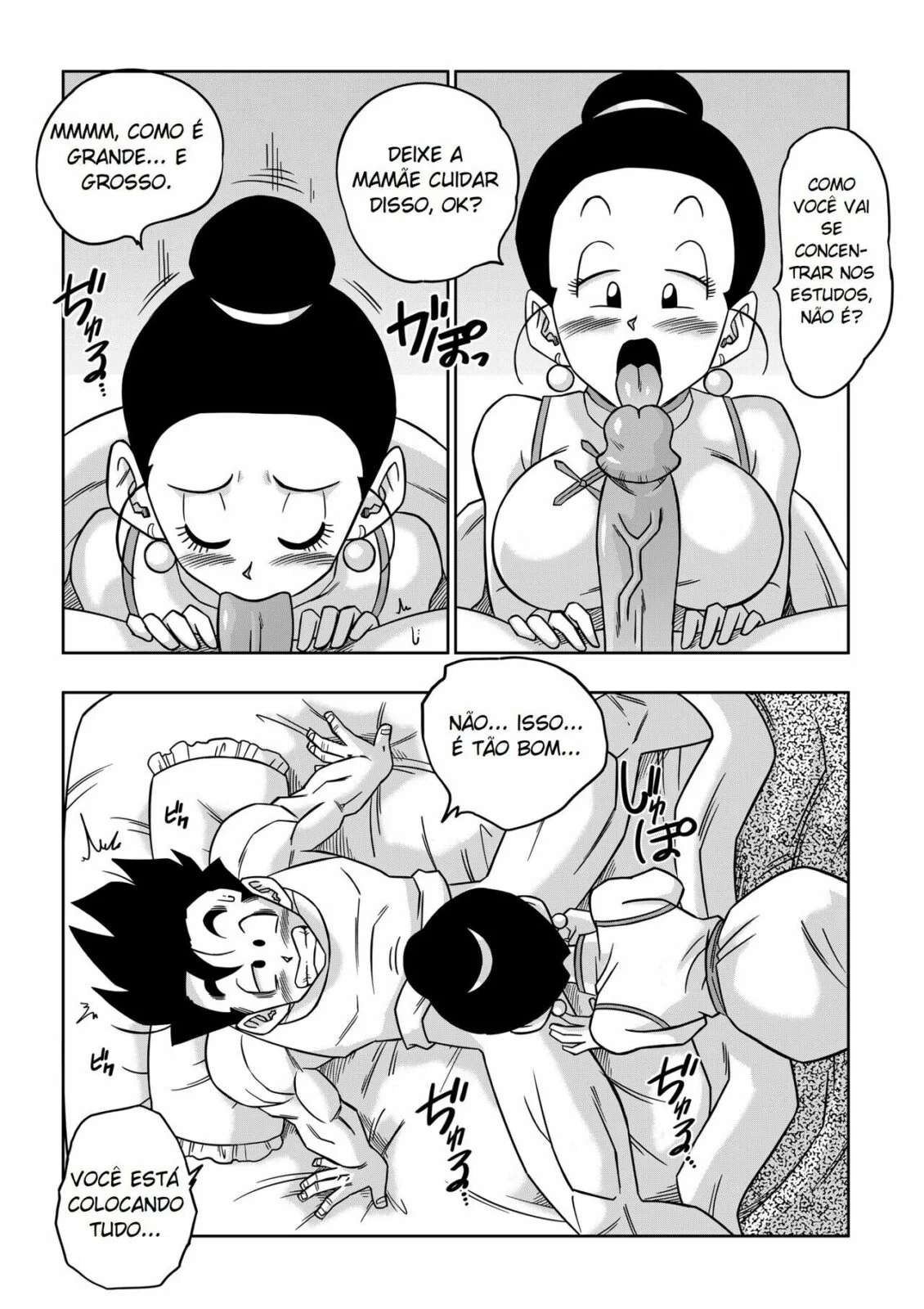 Dragon Ball Hentai: Triângulo Amoroso Vol.05 - Erasa Seduz Gohan em Casa da Piranha em HQ Brasileiro