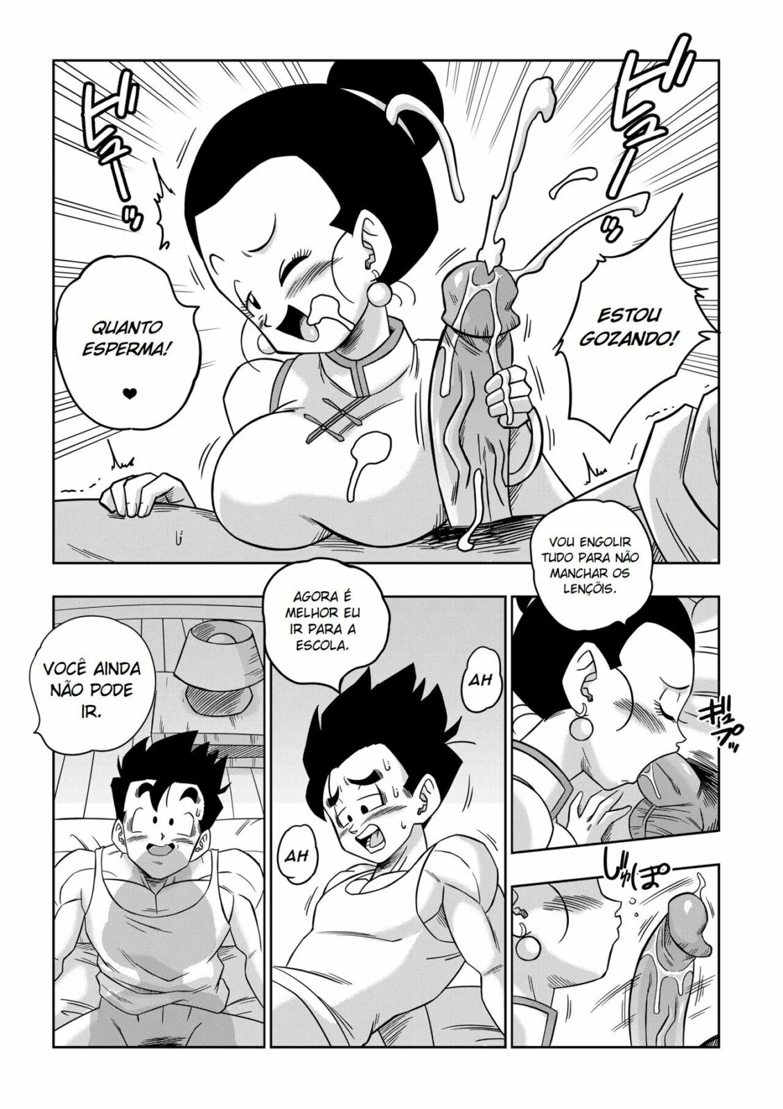 Dragon Ball Hentai: Triângulo Amoroso Vol.05 - Erasa Seduz Gohan em Casa da Piranha em HQ Brasileiro