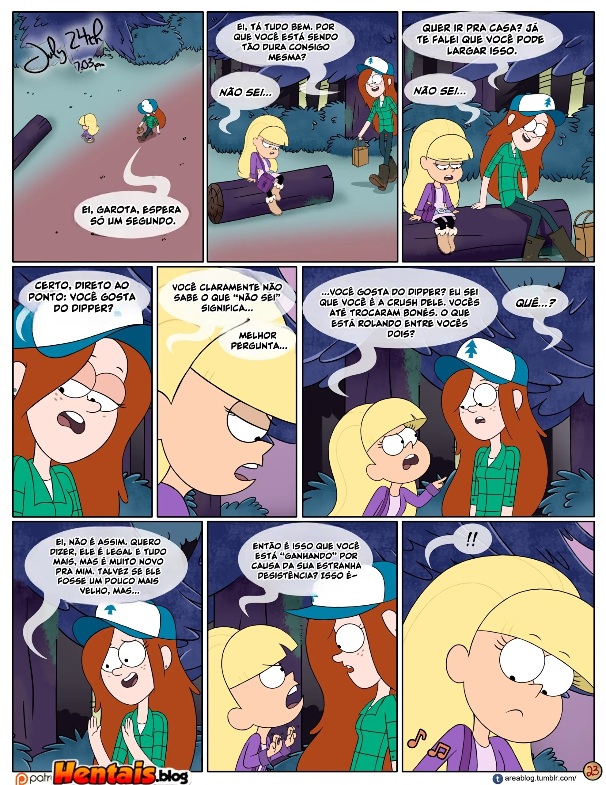 Gravity Falls HQ Porno: Próximo Verão - Mabel Ajuda os Gêmeos a Foder Pacifica em HQ Brasileiro