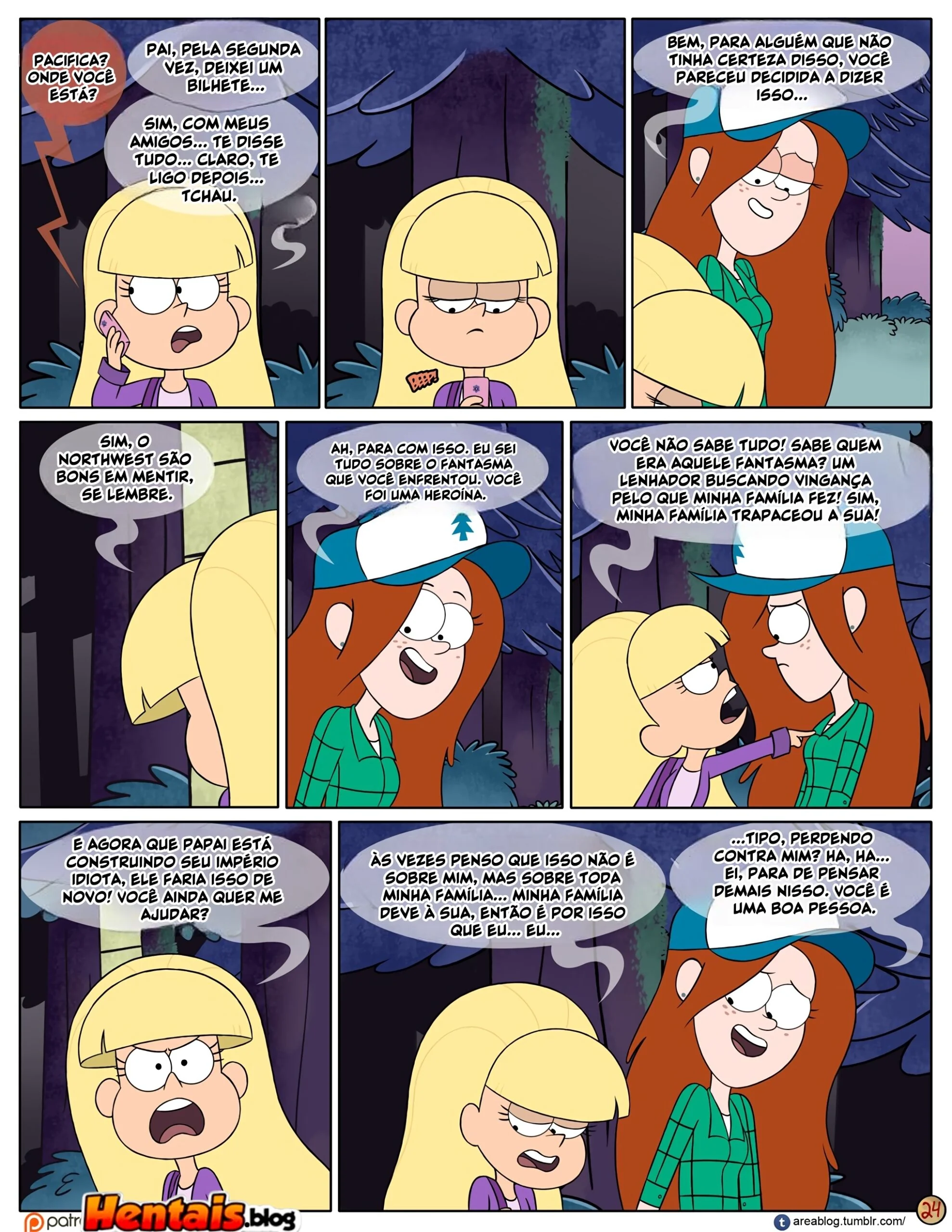 Gravity Falls HQ Porno: Próximo Verão - Mabel Ajuda os Gêmeos a Foder Pacifica em HQ Brasileiro