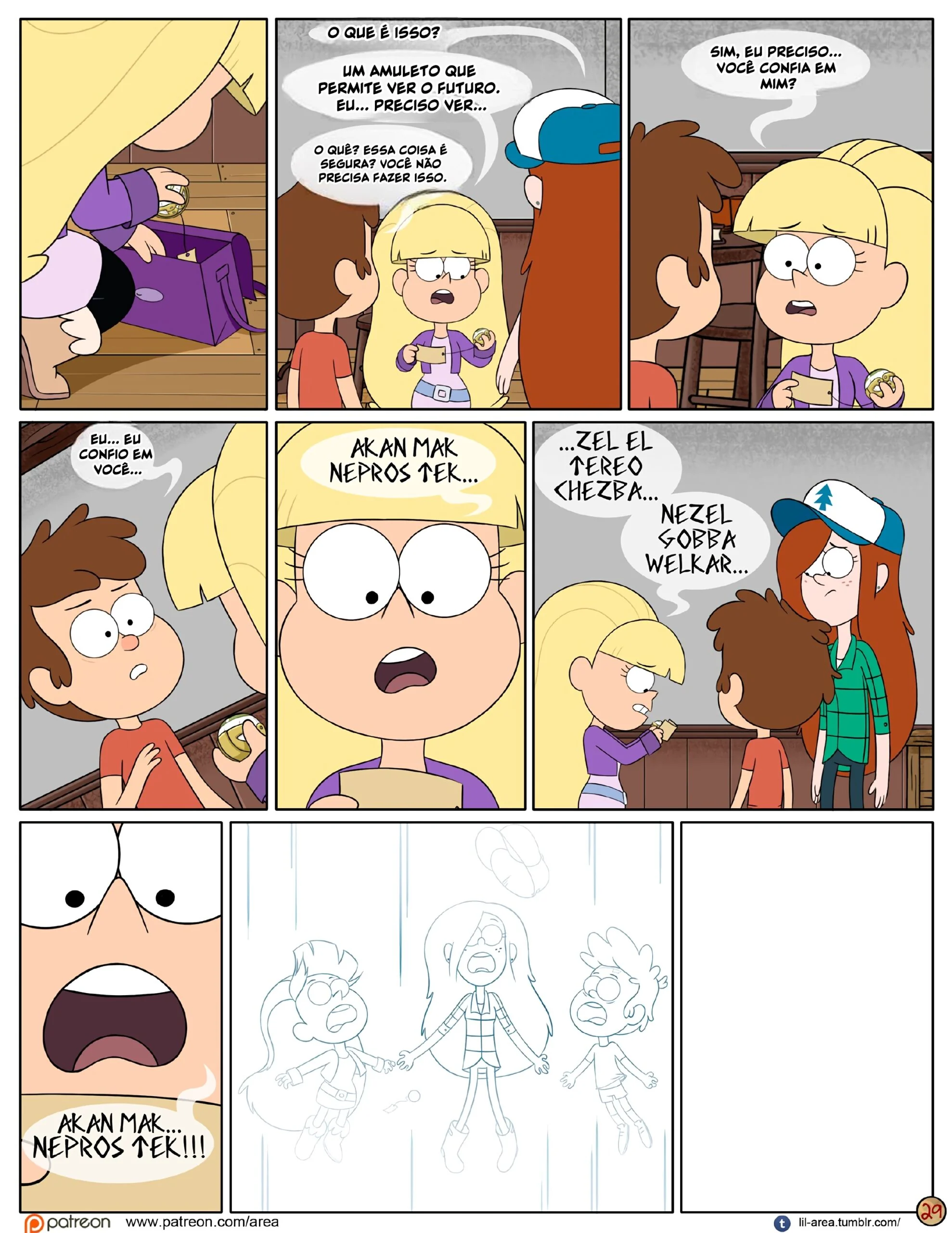 Gravity Falls HQ Porno: Próximo Verão - Mabel Ajuda os Gêmeos a Foder Pacifica em HQ Brasileiro