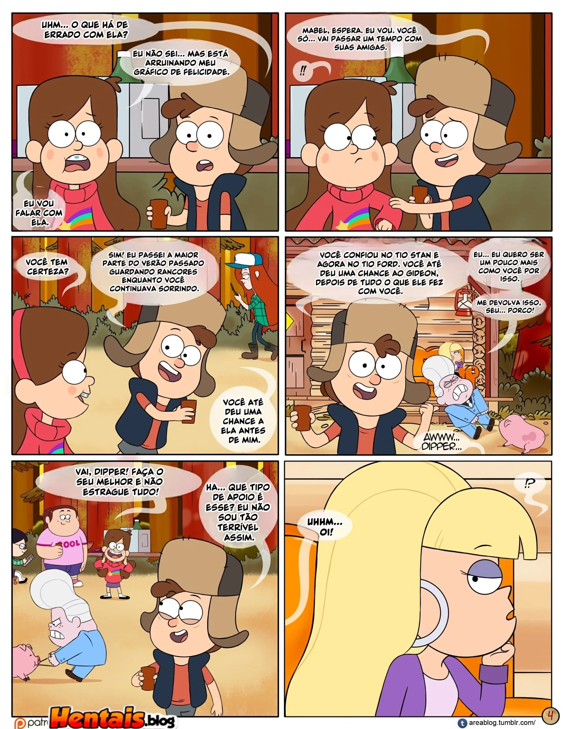 Gravity Falls HQ Porno: Próximo Verão - Mabel Ajuda os Gêmeos a Foder Pacifica em HQ Brasileiro