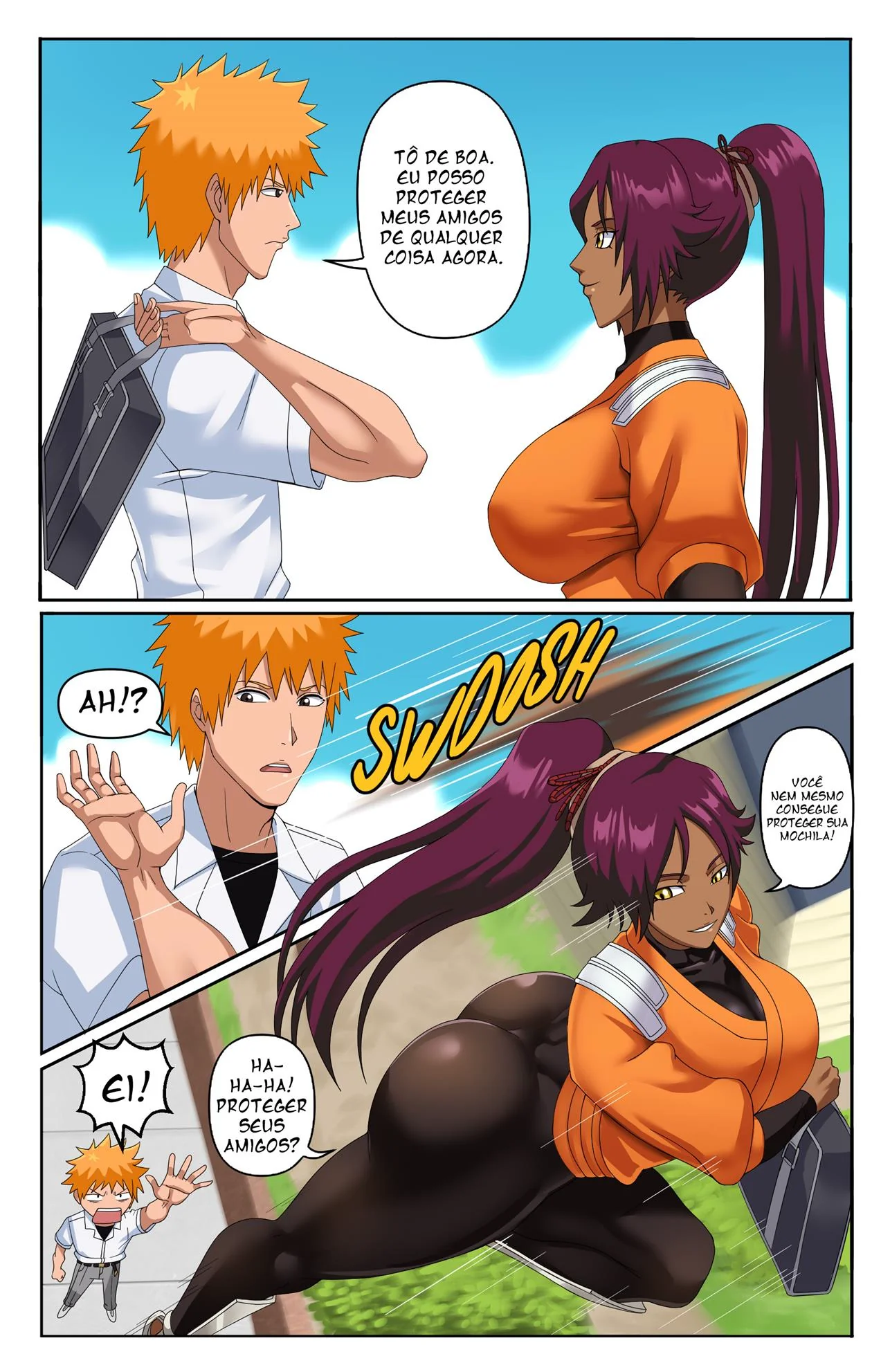 Ichigo e Yoruichi: Confronto de Paus e Bucetas em Manga Hentai HQ Brasileiro