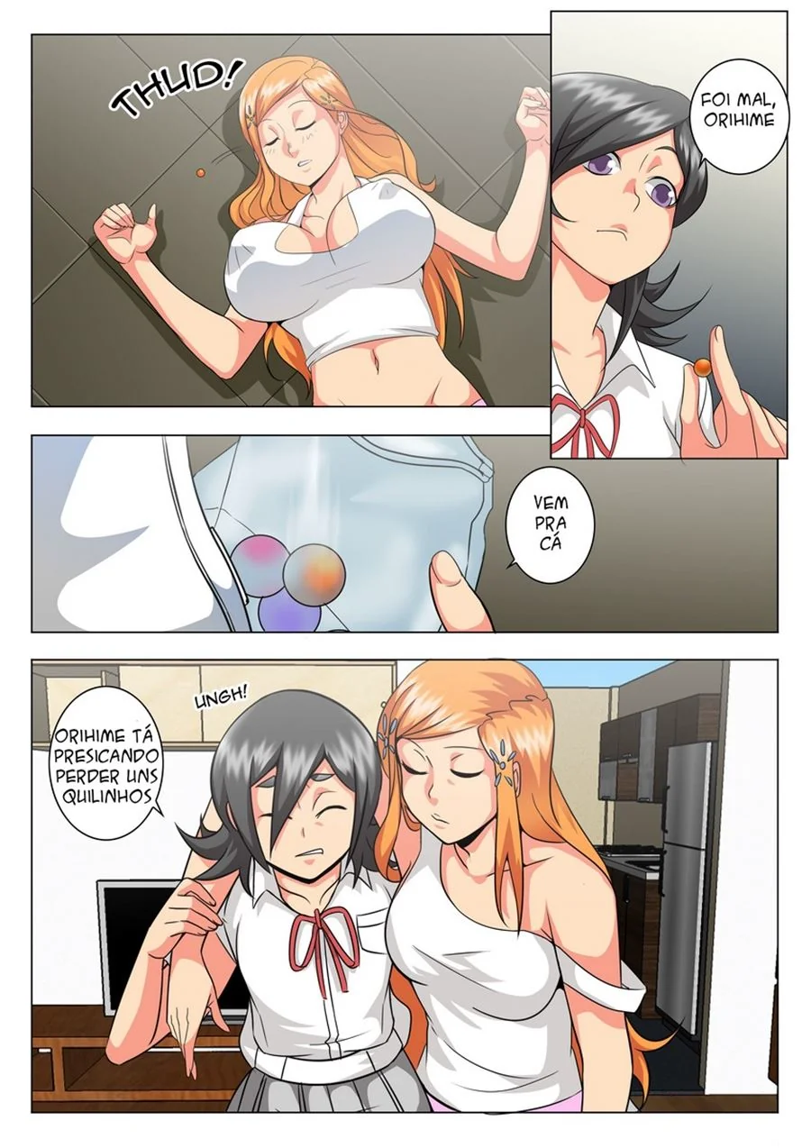 Kon se dá bem com Orihime e Ichigo em Bleach - Hentai HQ Brasileiro