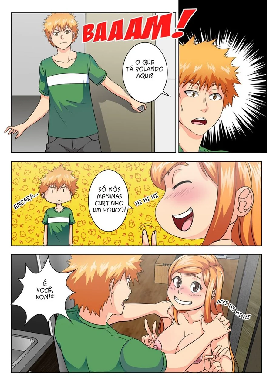 Kon se dá bem com Orihime e Ichigo em Bleach - Hentai HQ Brasileiro Kon se dá bem com Orihime e Ichigo em Bleach - Hentai HQ Brasileiro