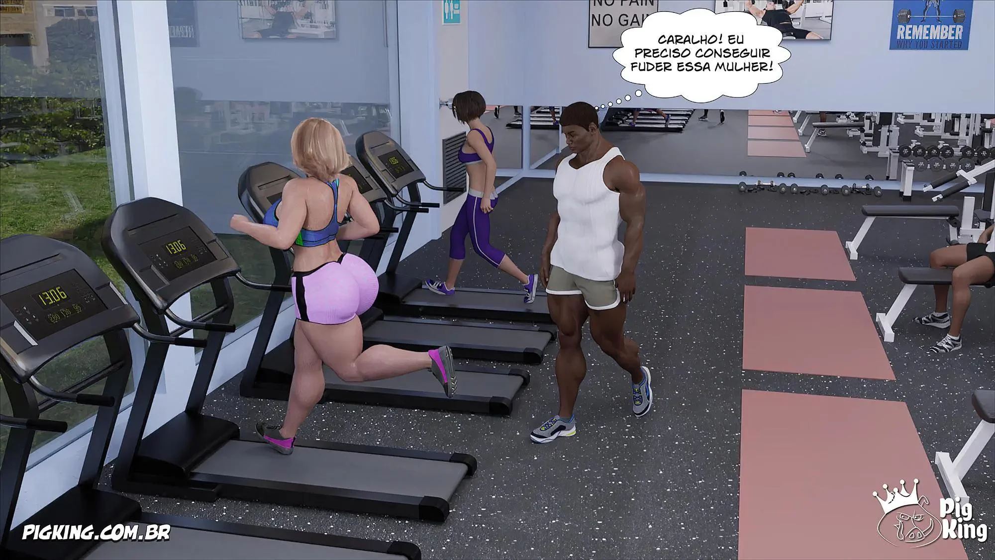 MILF safada provoca tarados na academia e acaba sendo comida pelos filhos em Hentai HQ Brasileiro