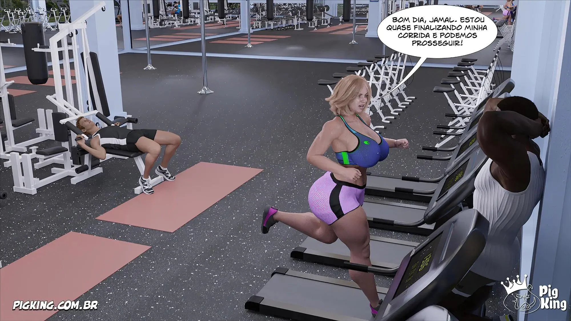 MILF safada provoca tarados na academia e acaba sendo comida pelos filhos em Hentai HQ Brasileiro