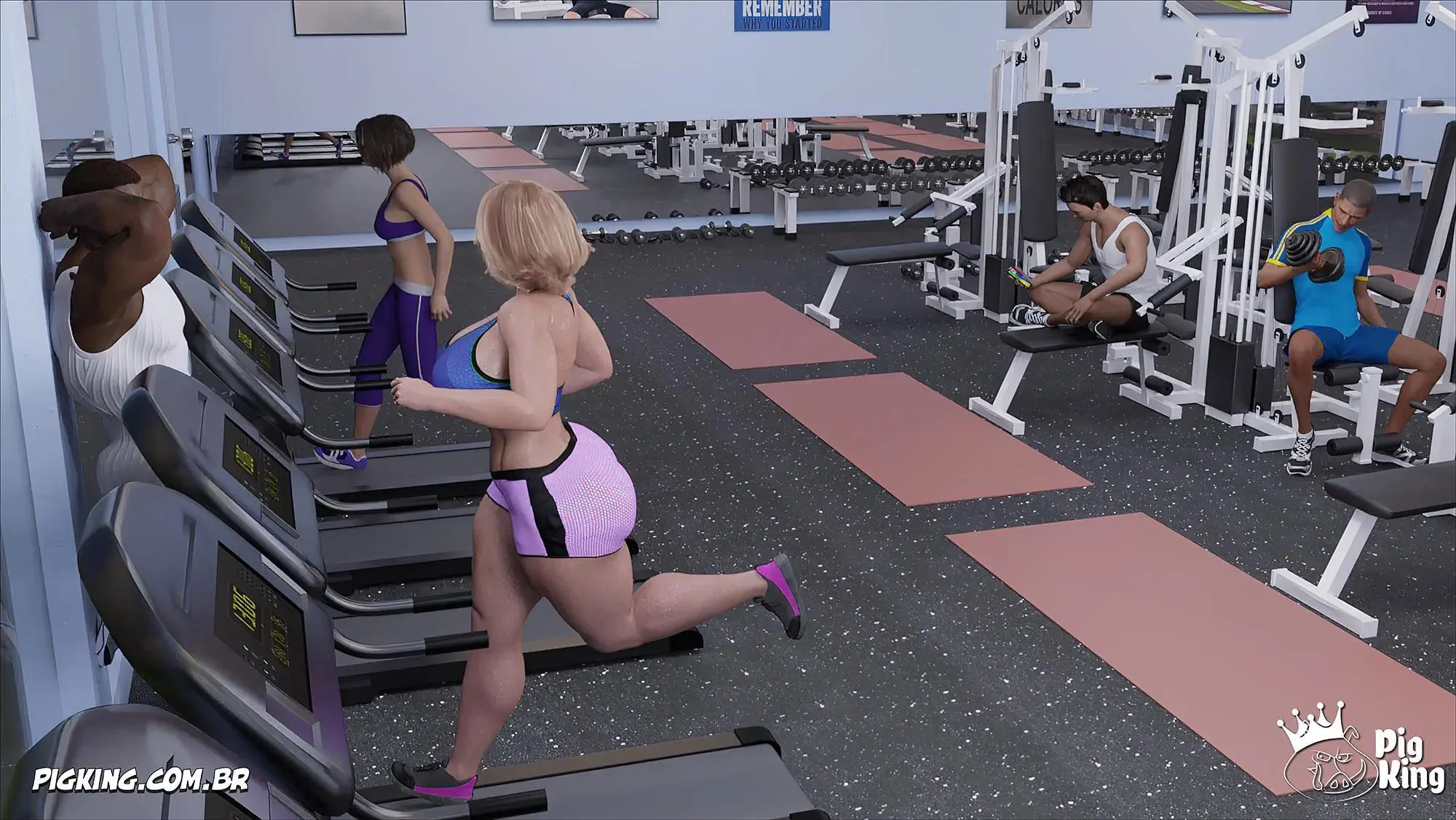 MILF safada provoca tarados na academia e acaba sendo comida pelos filhos em Hentai HQ Brasileiro