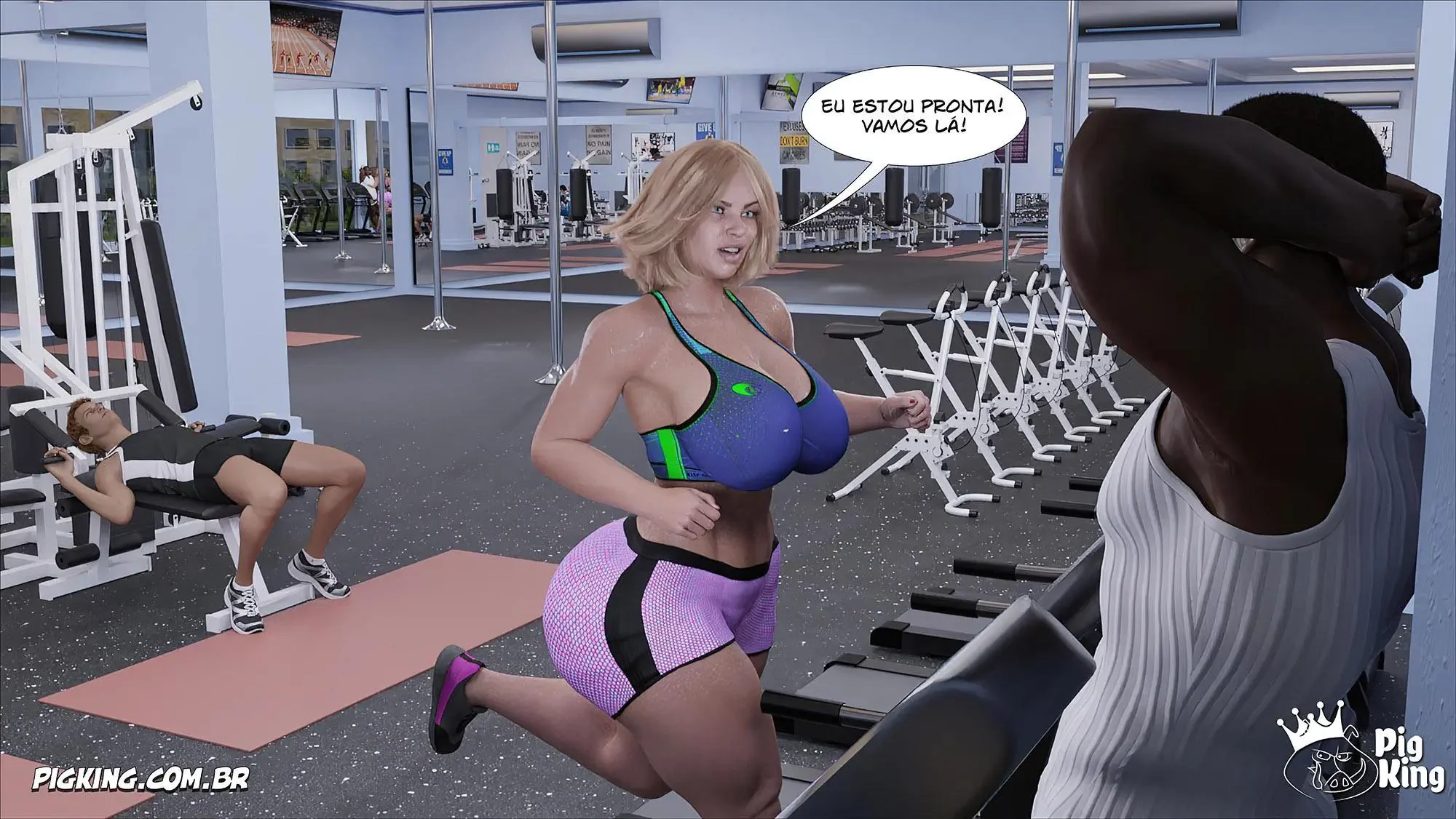 MILF safada provoca tarados na academia e acaba sendo comida pelos filhos em Hentai HQ Brasileiro