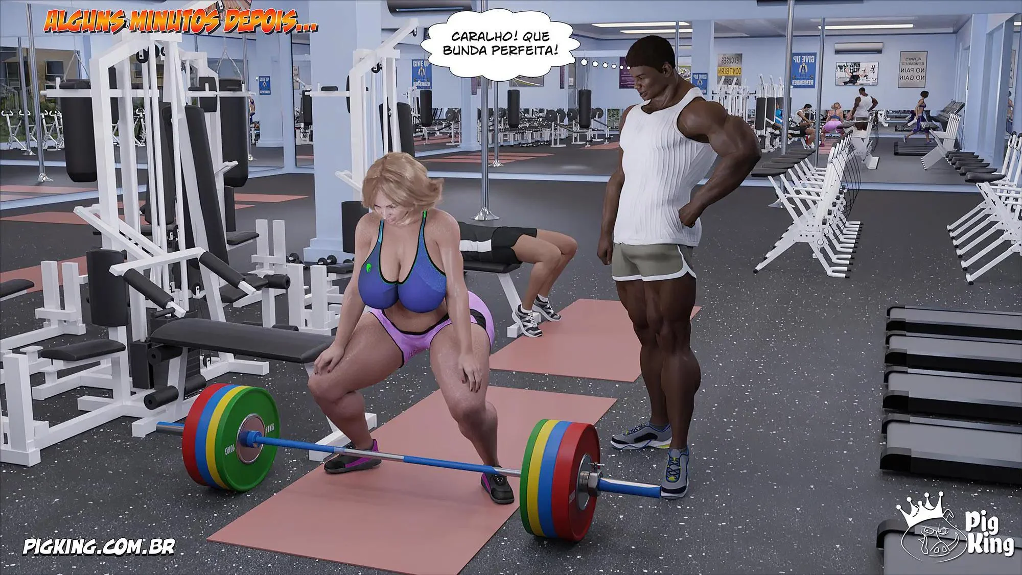 MILF safada provoca tarados na academia e acaba sendo comida pelos filhos em Hentai HQ Brasileiro