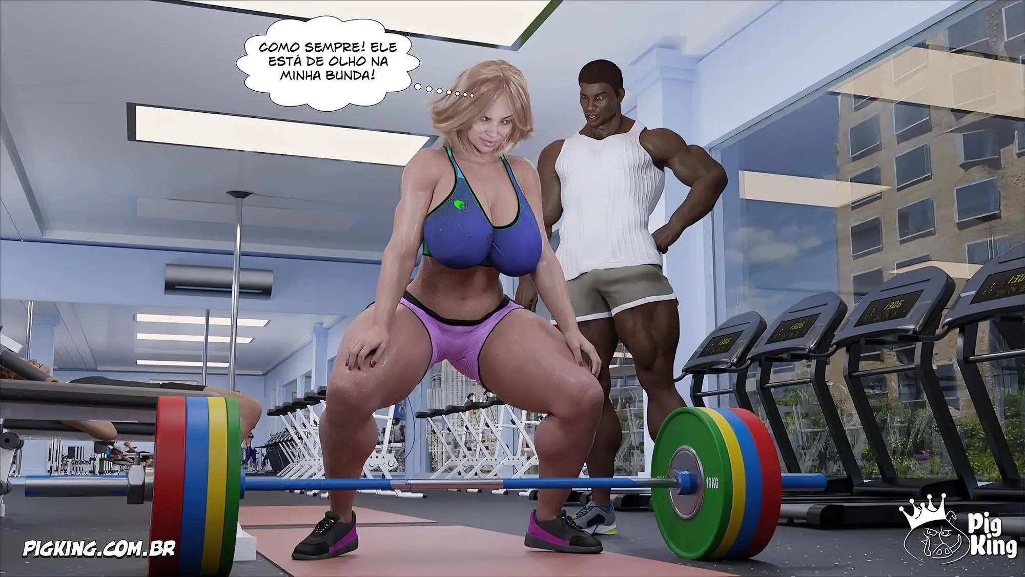 MILF safada provoca tarados na academia e acaba sendo comida pelos filhos em Hentai HQ Brasileiro