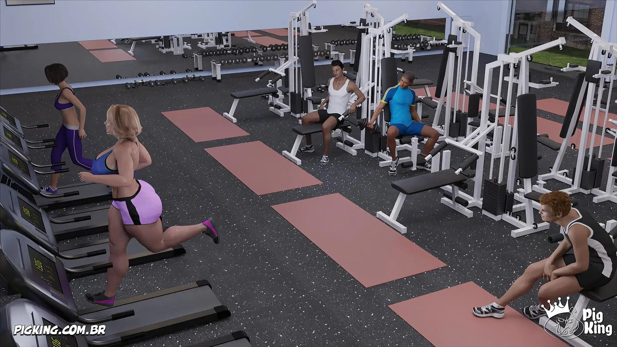 MILF safada provoca tarados na academia e acaba sendo comida pelos filhos em Hentai HQ Brasileiro