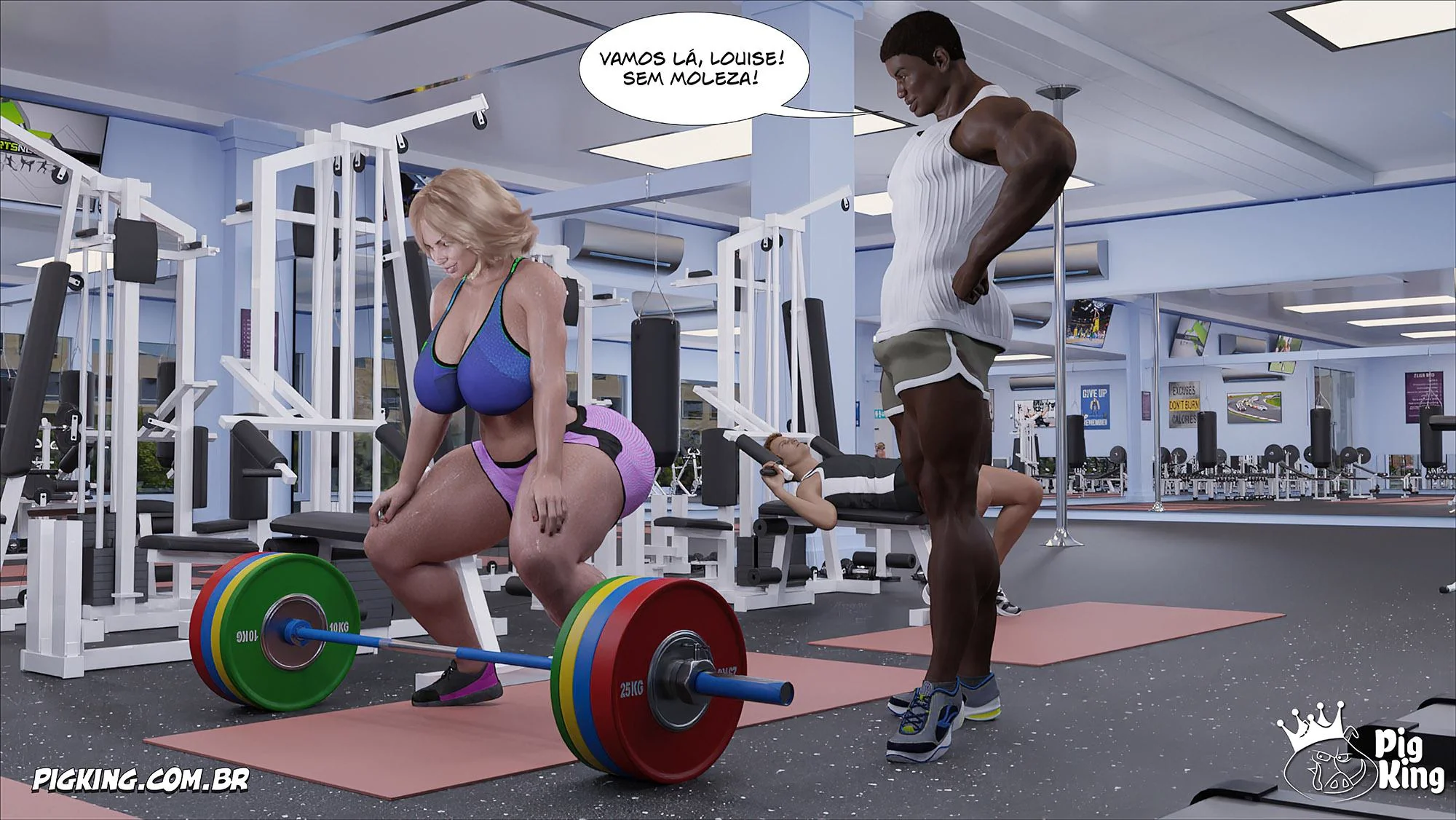 MILF safada provoca tarados na academia e acaba sendo comida pelos filhos em Hentai HQ Brasileiro