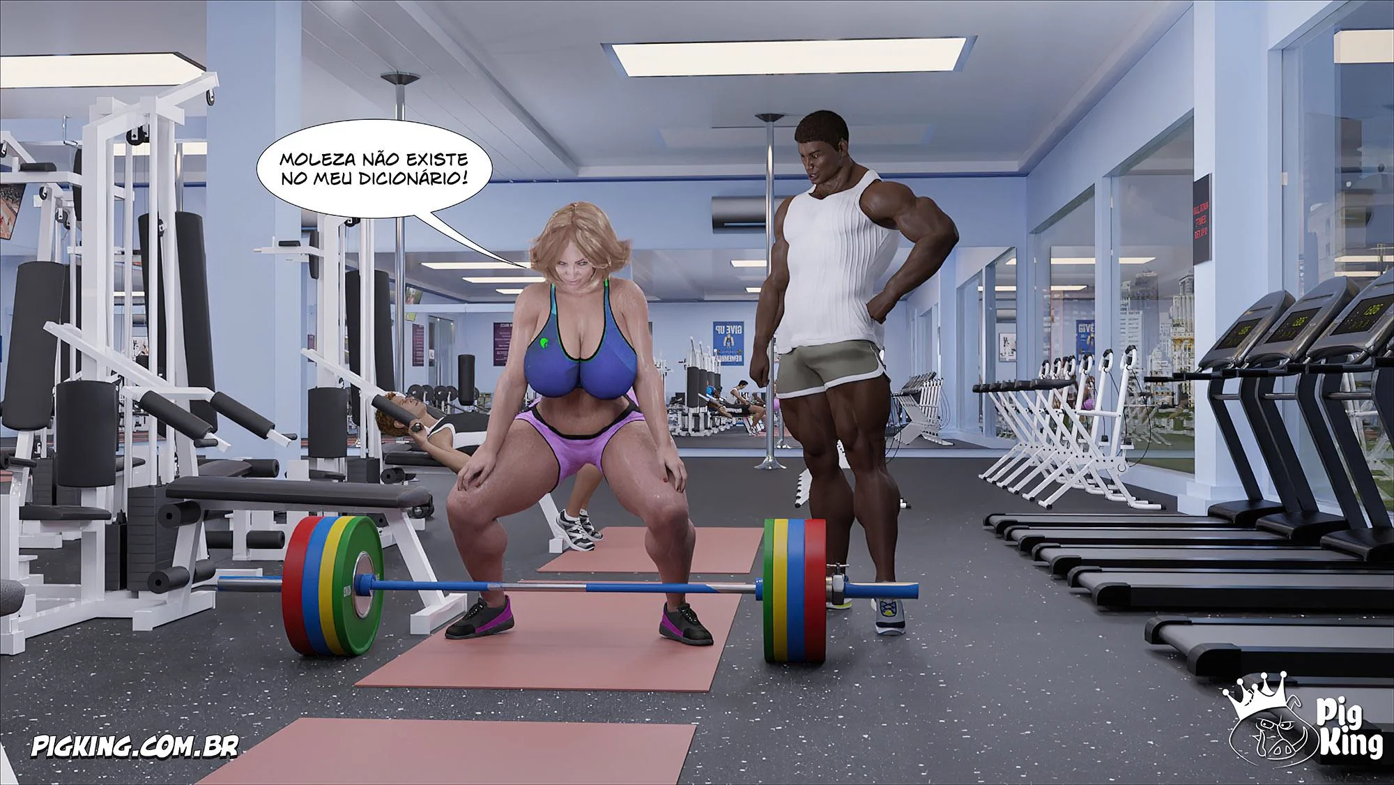 MILF safada provoca tarados na academia e acaba sendo comida pelos filhos em Hentai HQ Brasileiro
