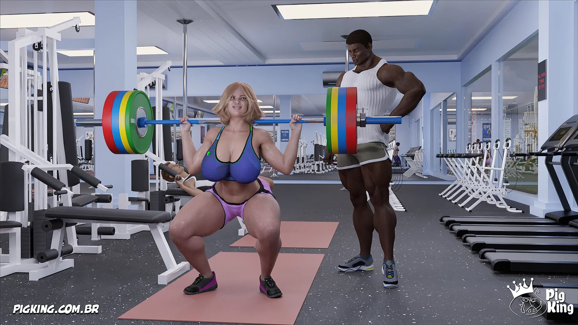 MILF safada provoca tarados na academia e acaba sendo comida pelos filhos em Hentai HQ Brasileiro