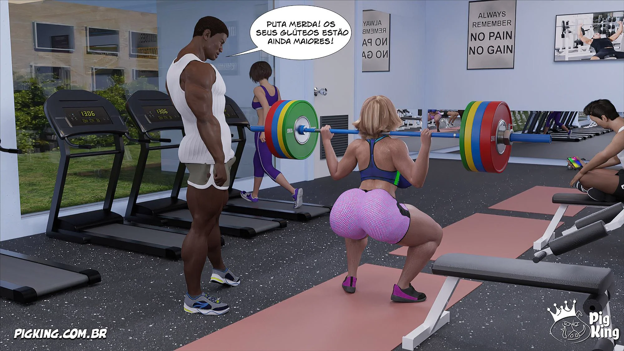 MILF safada provoca tarados na academia e acaba sendo comida pelos filhos em Hentai HQ Brasileiro