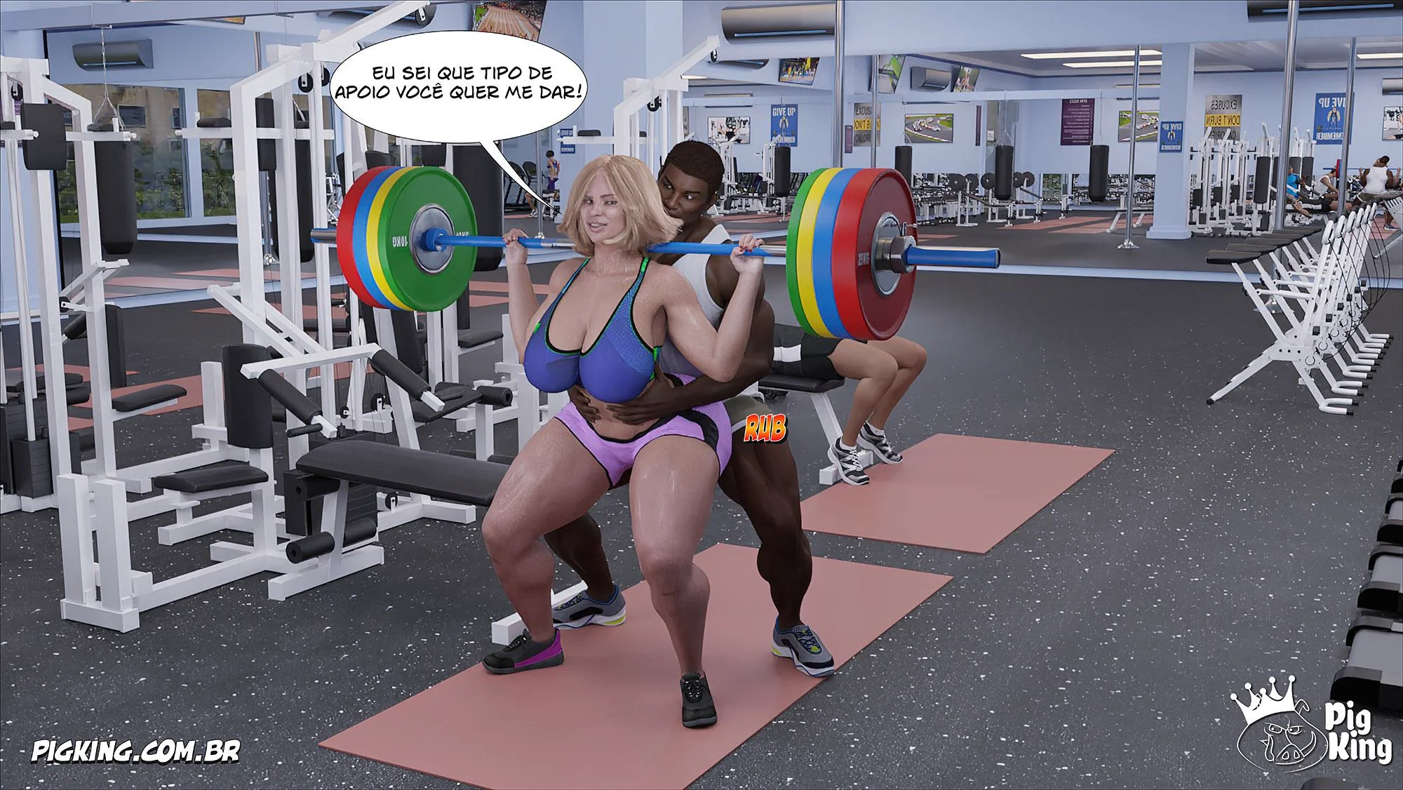 MILF safada provoca tarados na academia e acaba sendo comida pelos filhos em Hentai HQ Brasileiro