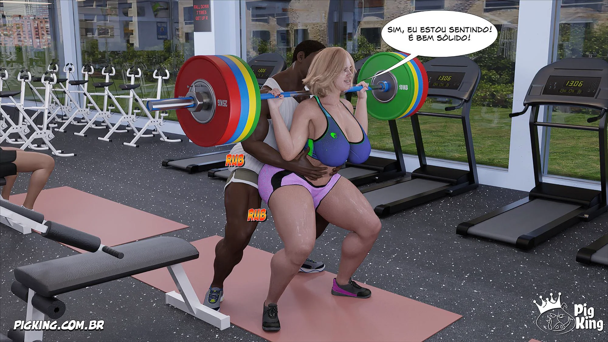 MILF safada provoca tarados na academia e acaba sendo comida pelos filhos em Hentai HQ Brasileiro