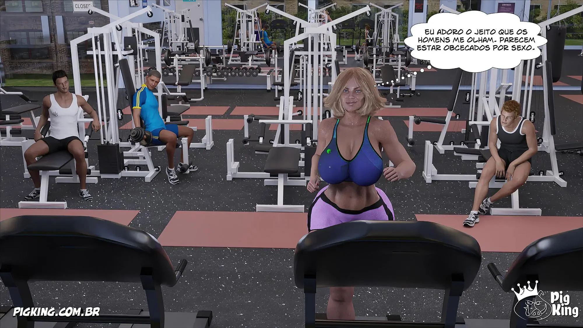 MILF safada provoca tarados na academia e acaba sendo comida pelos filhos em Hentai HQ Brasileiro