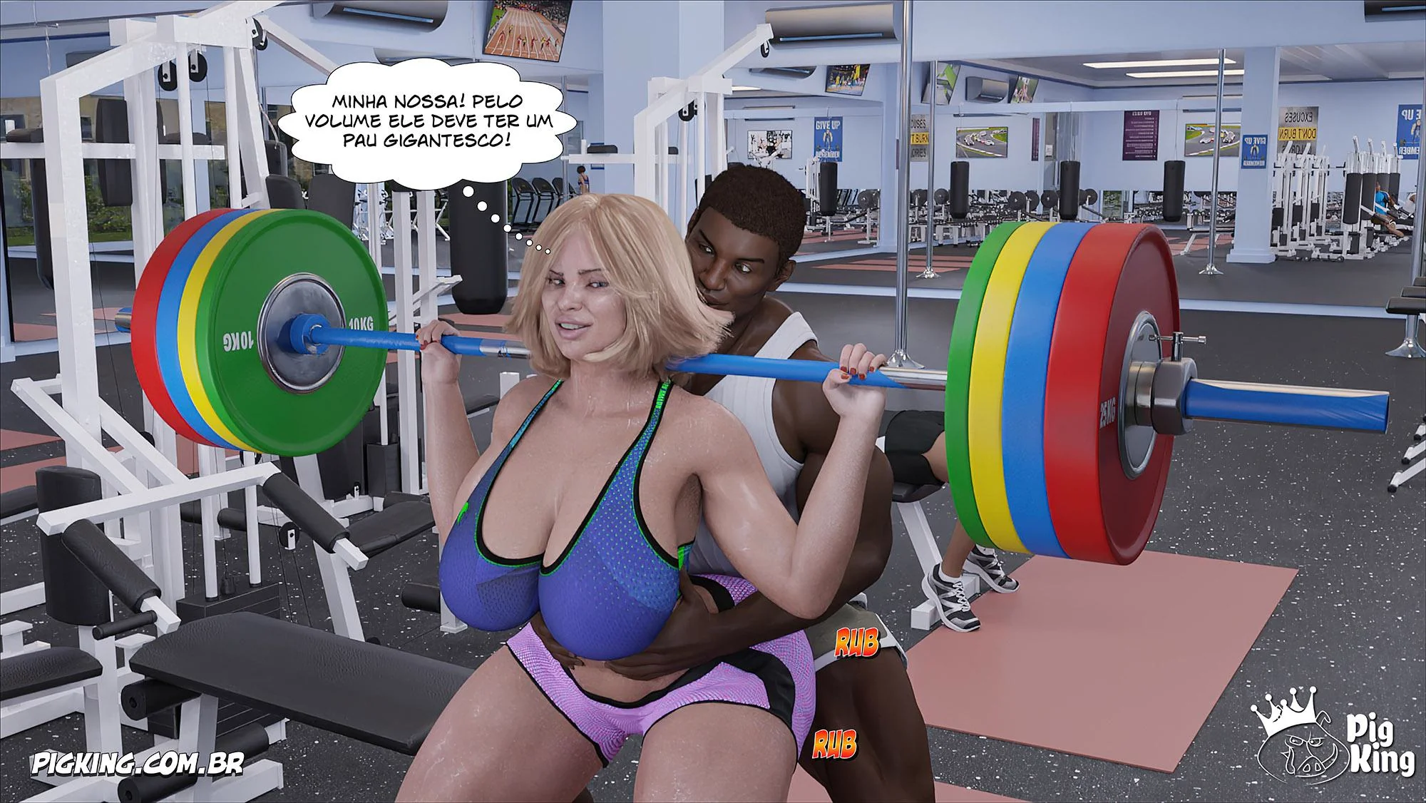 MILF safada provoca tarados na academia e acaba sendo comida pelos filhos em Hentai HQ Brasileiro