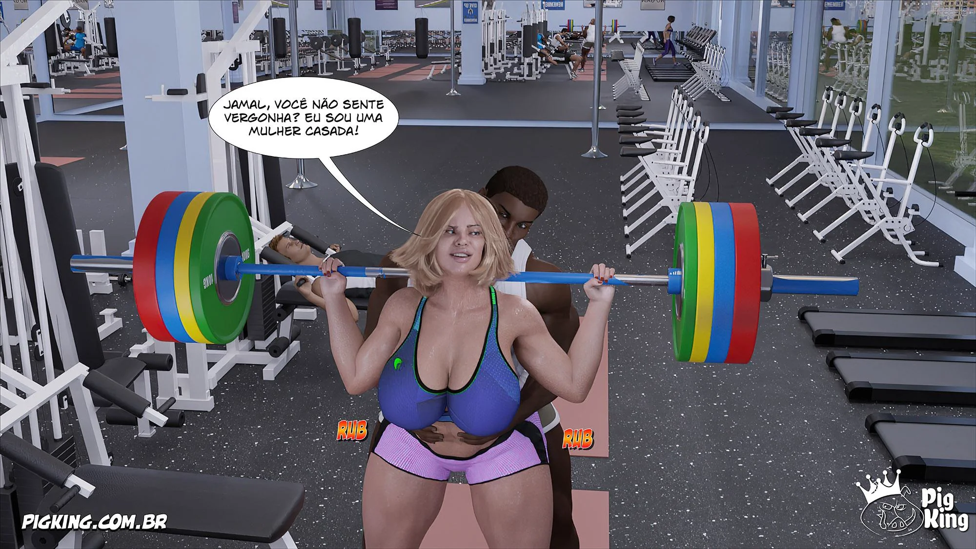 MILF safada provoca tarados na academia e acaba sendo comida pelos filhos em Hentai HQ Brasileiro