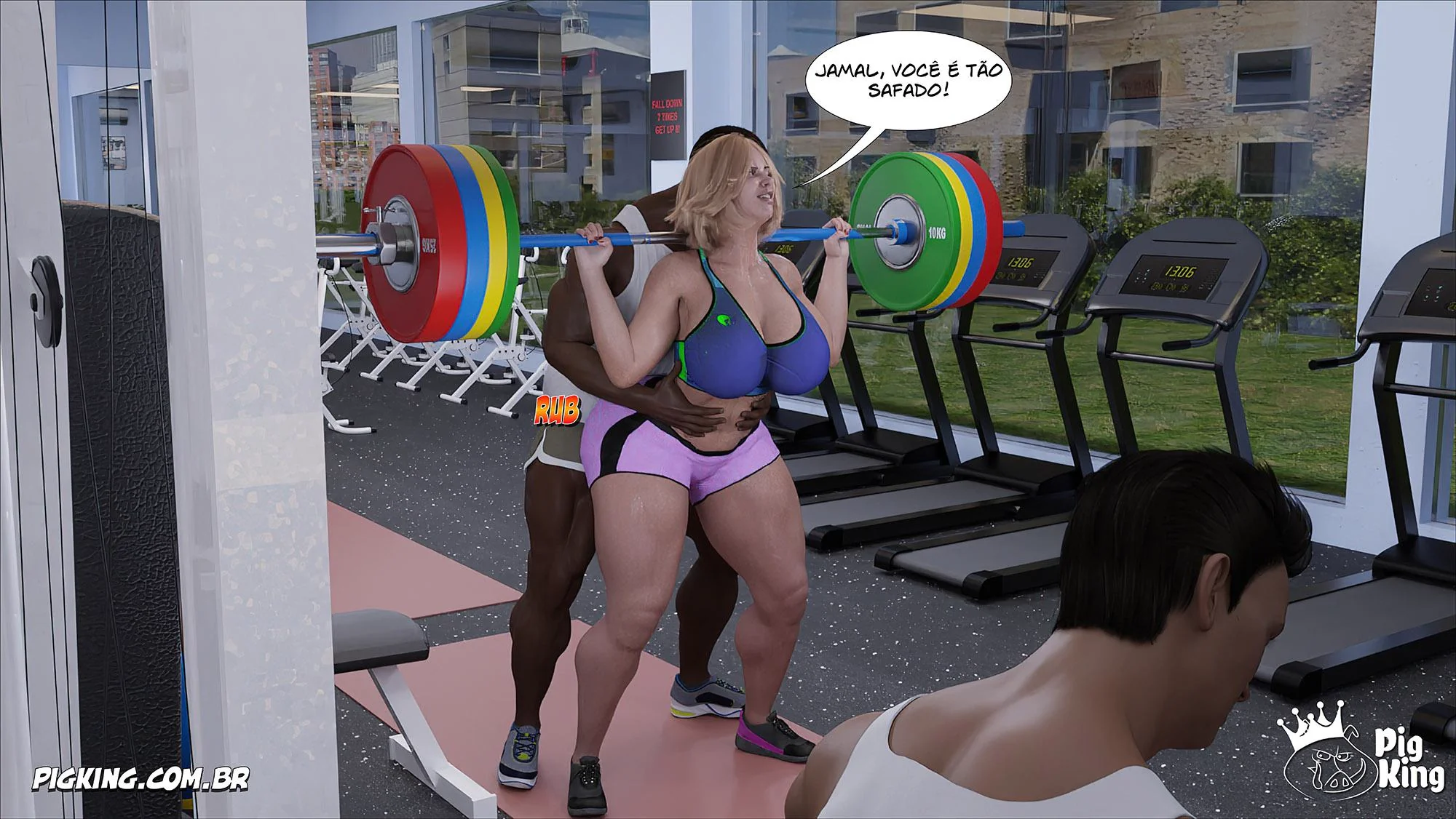 MILF safada provoca tarados na academia e acaba sendo comida pelos filhos em Hentai HQ Brasileiro