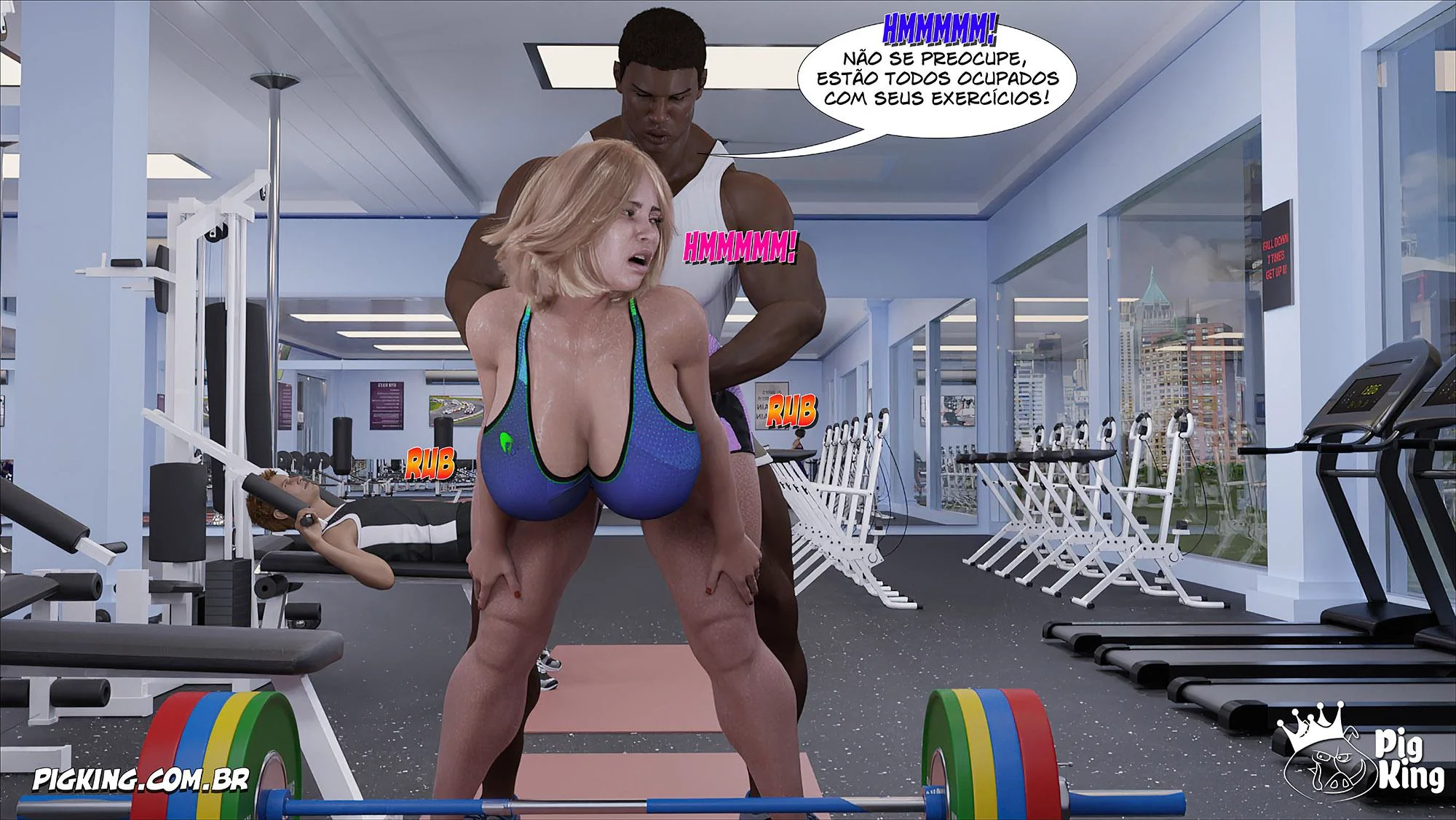 MILF safada provoca tarados na academia e acaba sendo comida pelos filhos em Hentai HQ Brasileiro