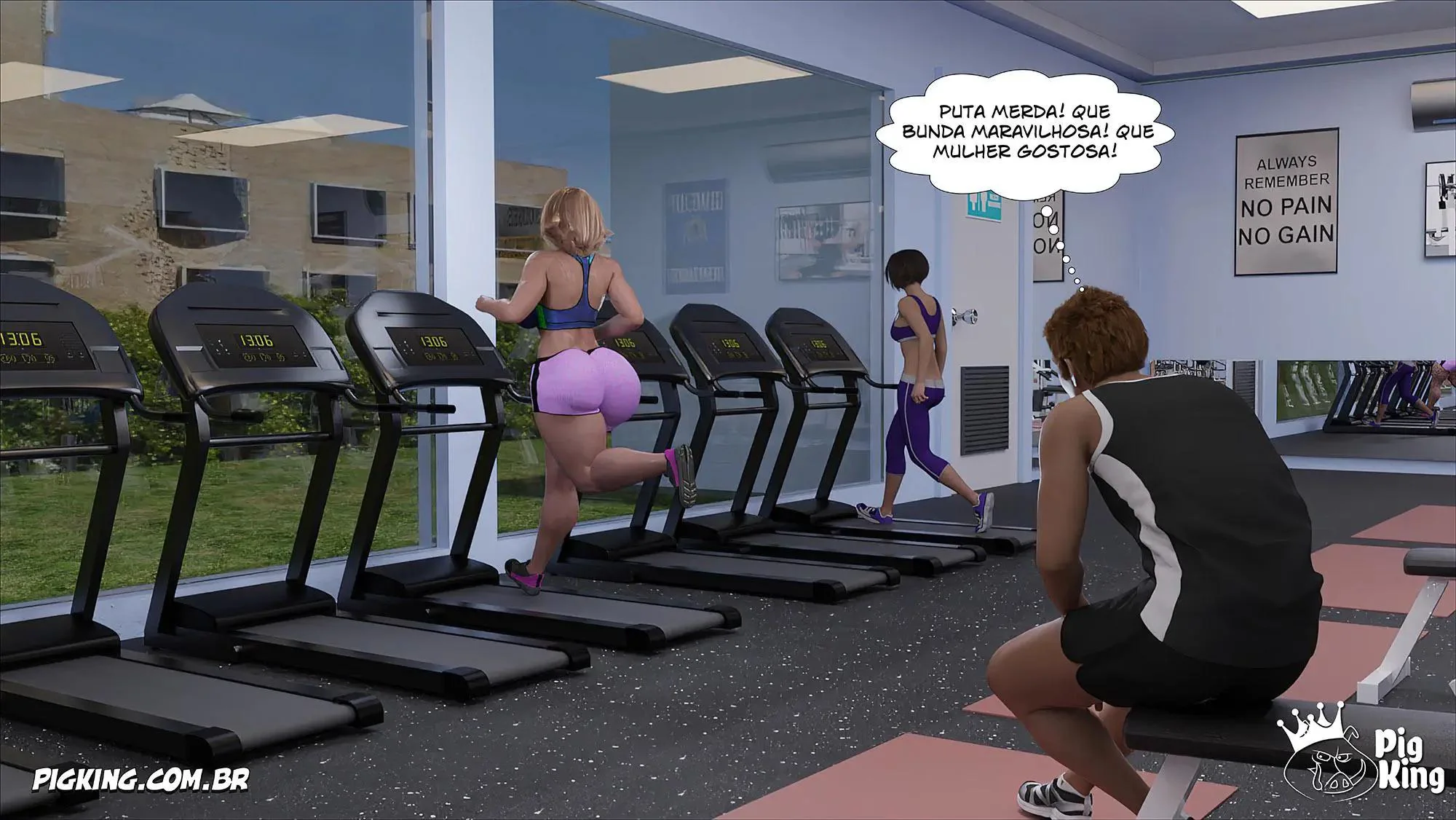 MILF safada provoca tarados na academia e acaba sendo comida pelos filhos em Hentai HQ Brasileiro