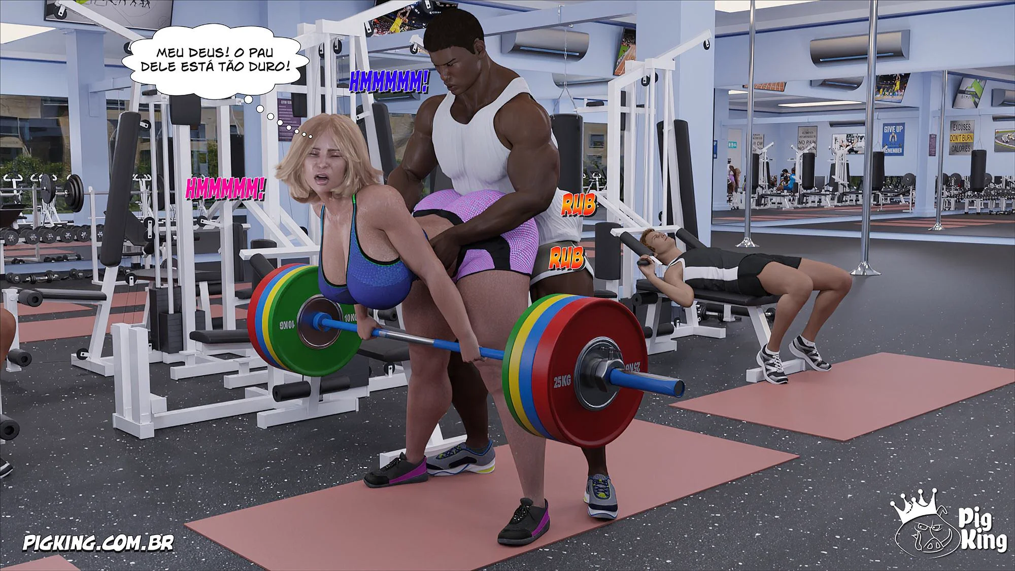 MILF safada provoca tarados na academia e acaba sendo comida pelos filhos em Hentai HQ Brasileiro