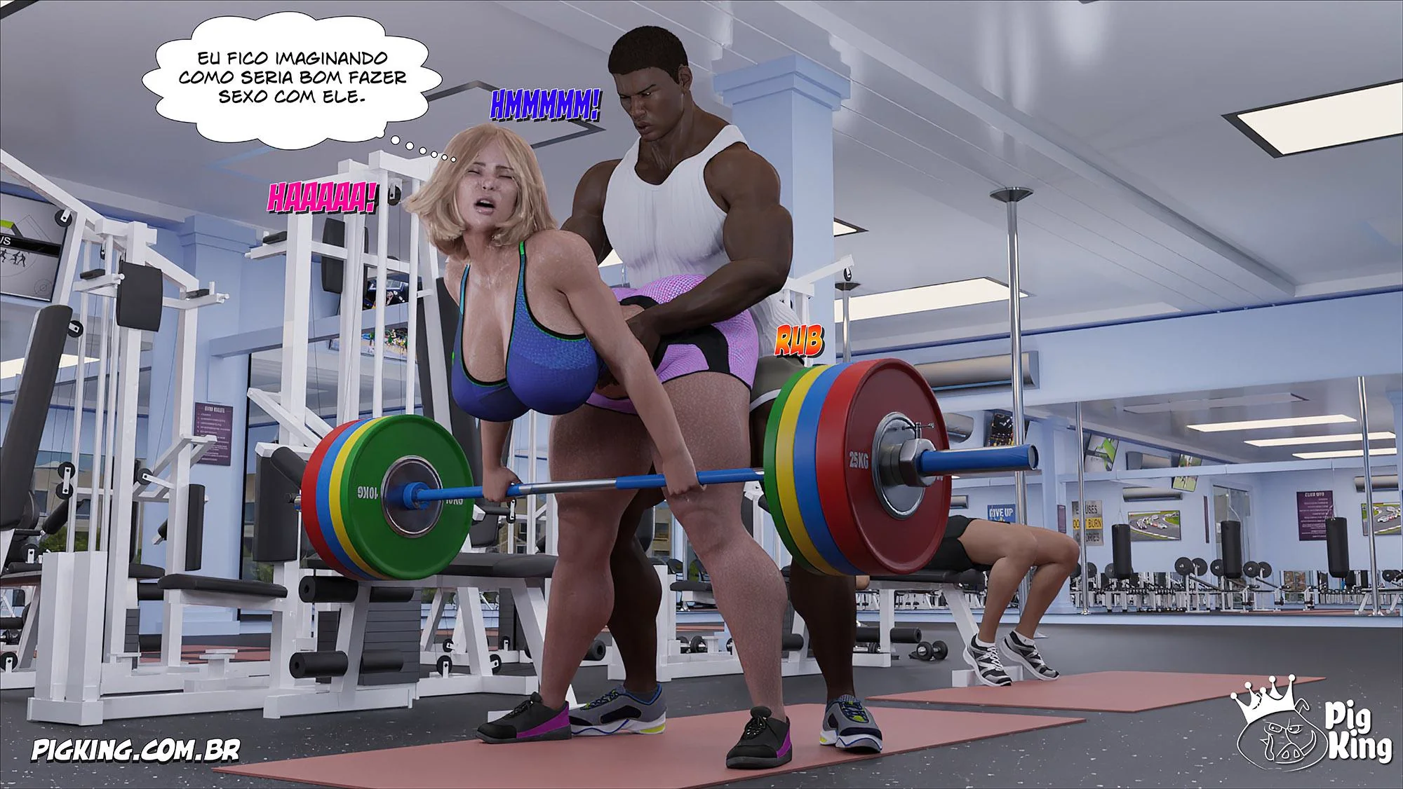 MILF safada provoca tarados na academia e acaba sendo comida pelos filhos em Hentai HQ Brasileiro