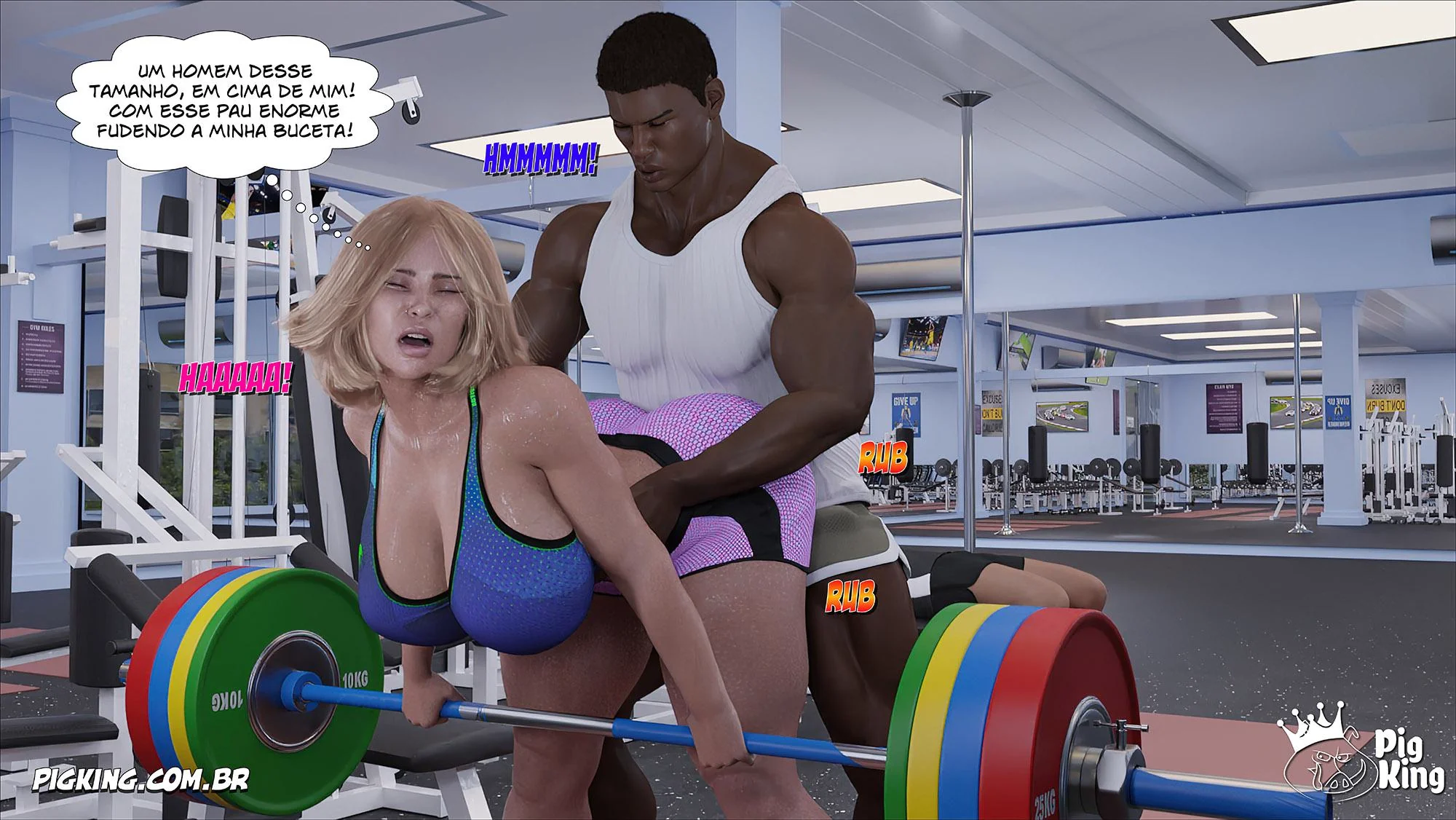 MILF safada provoca tarados na academia e acaba sendo comida pelos filhos em Hentai HQ Brasileiro