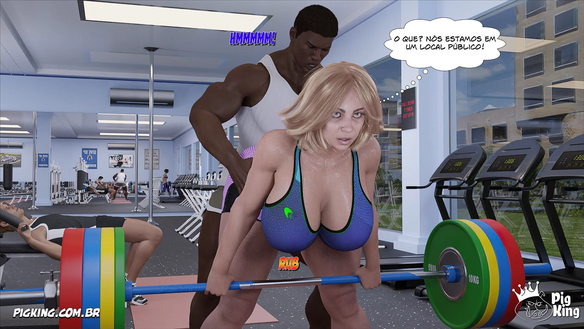 MILF safada provoca tarados na academia e acaba sendo comida pelos filhos em Hentai HQ Brasileiro