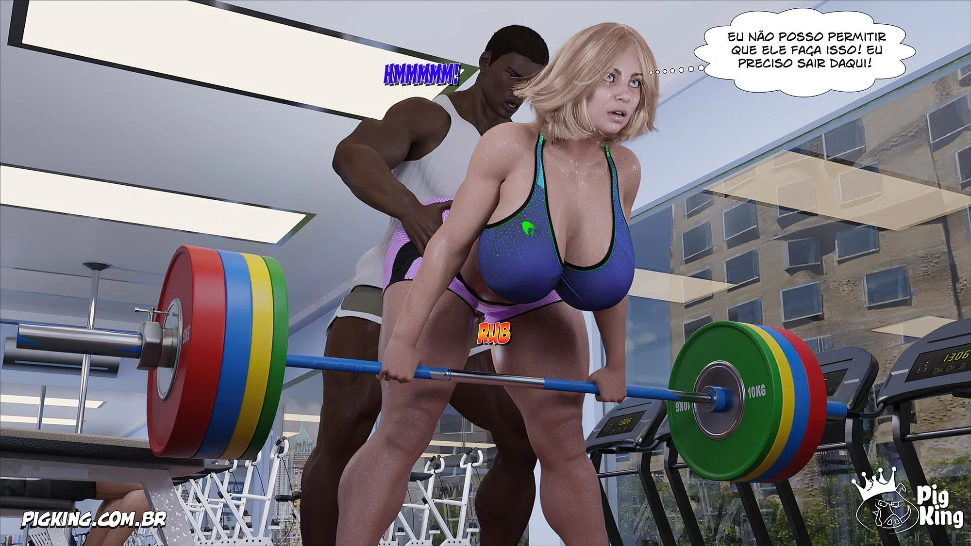 MILF safada provoca tarados na academia e acaba sendo comida pelos filhos em Hentai HQ Brasileiro