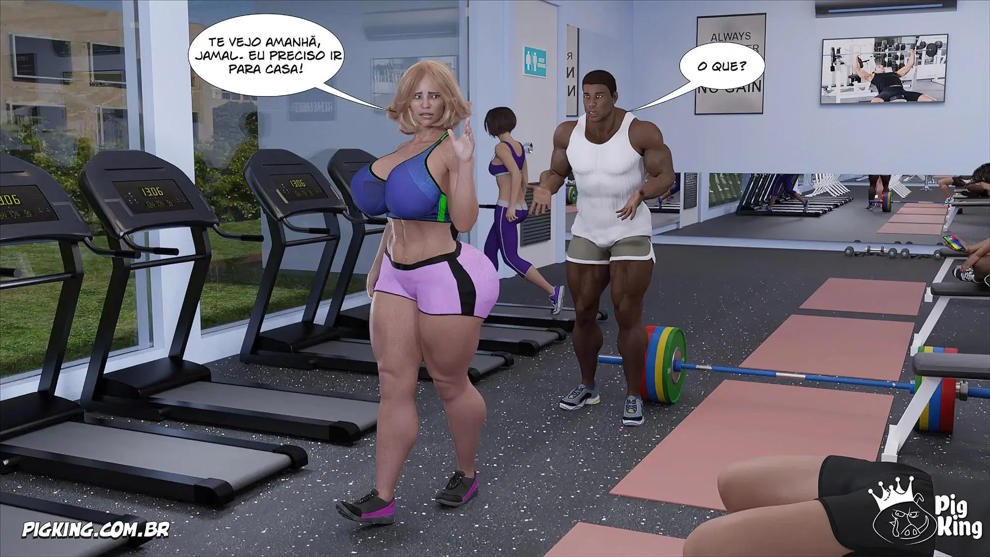 MILF safada provoca tarados na academia e acaba sendo comida pelos filhos em Hentai HQ Brasileiro