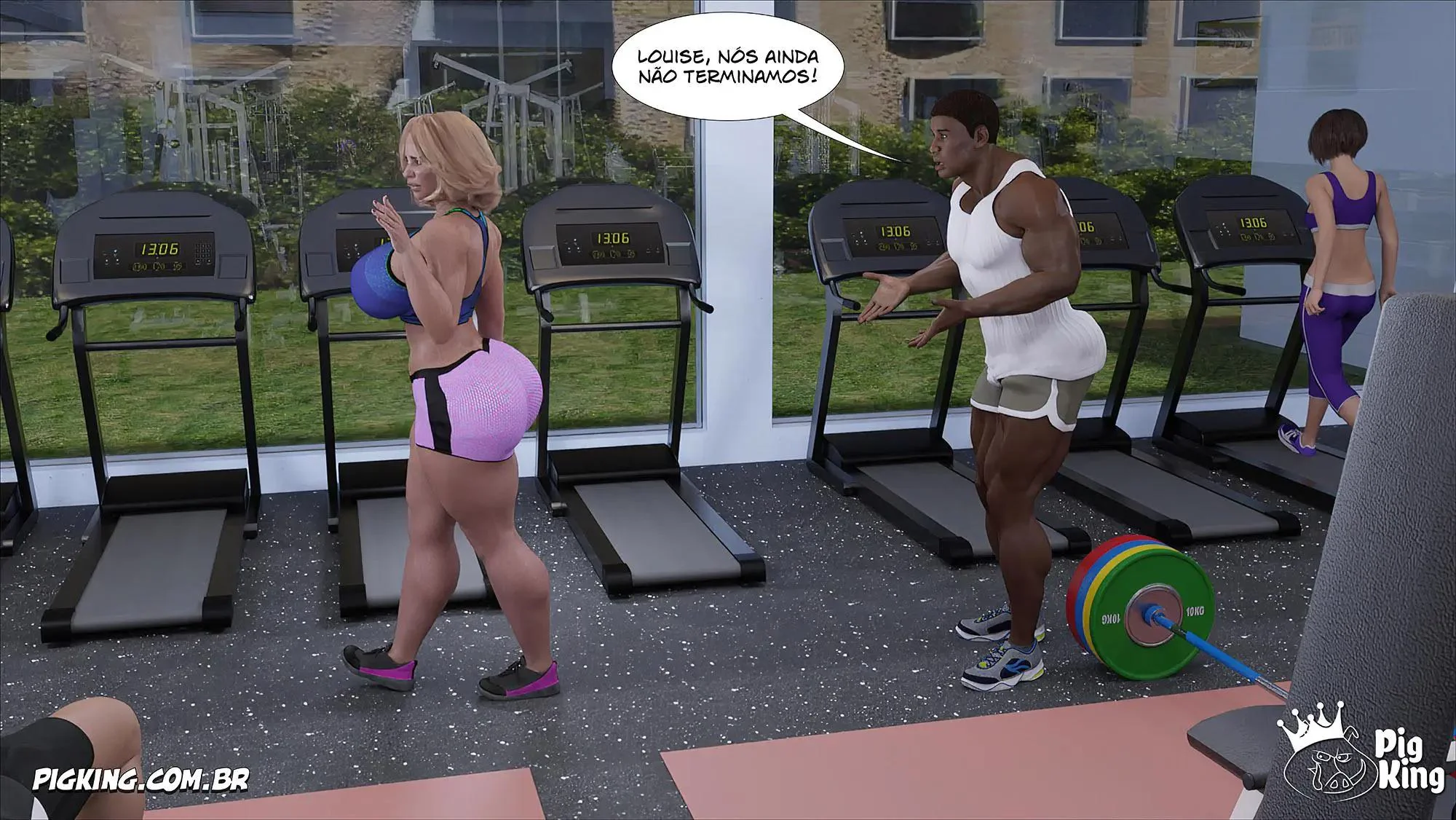 MILF safada provoca tarados na academia e acaba sendo comida pelos filhos em Hentai HQ Brasileiro