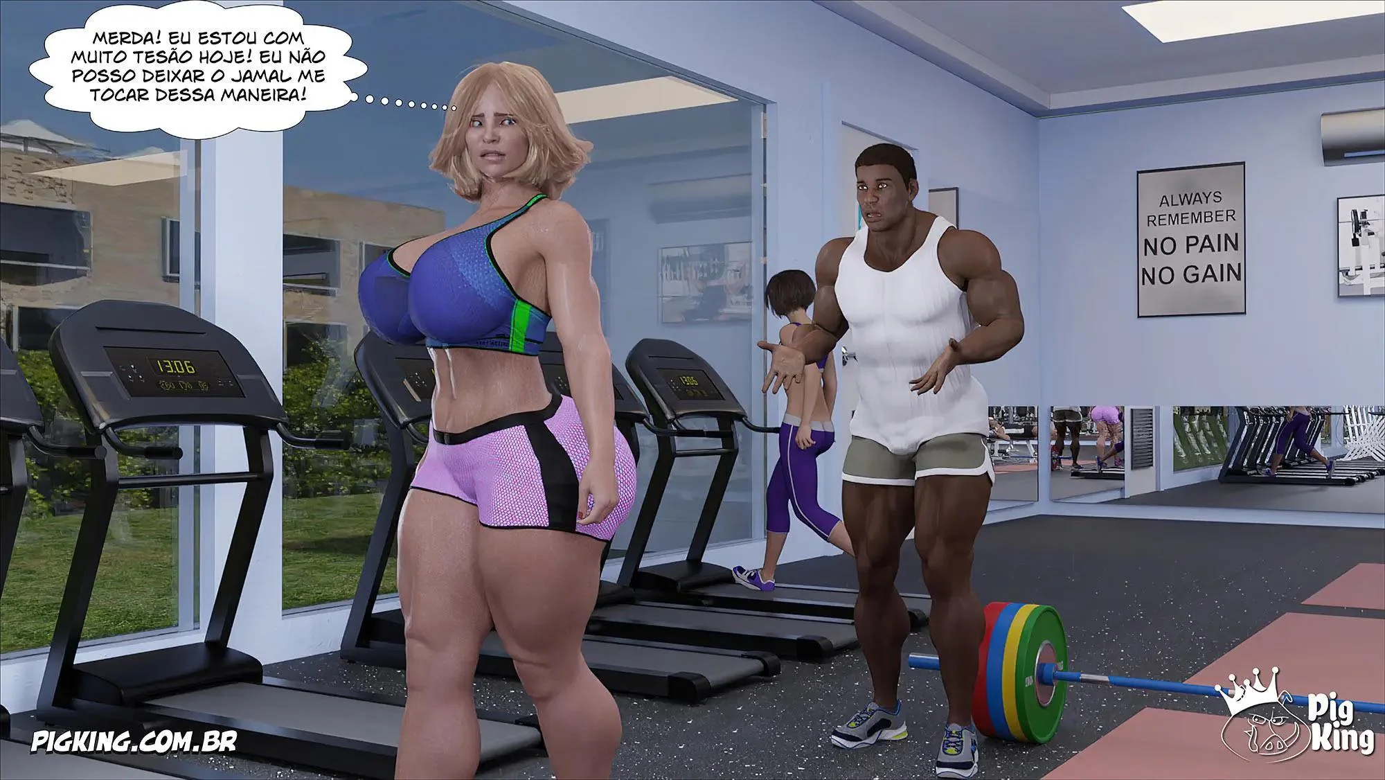 MILF safada provoca tarados na academia e acaba sendo comida pelos filhos em Hentai HQ Brasileiro