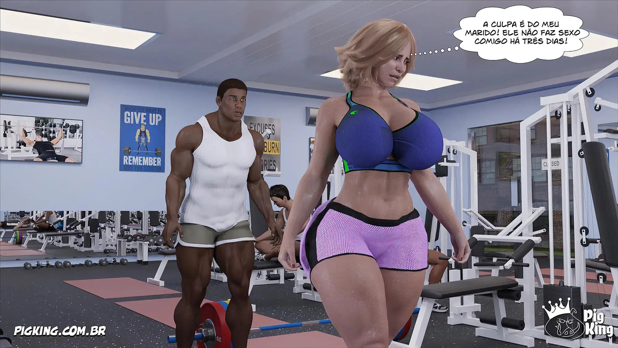 MILF safada provoca tarados na academia e acaba sendo comida pelos filhos em Hentai HQ Brasileiro