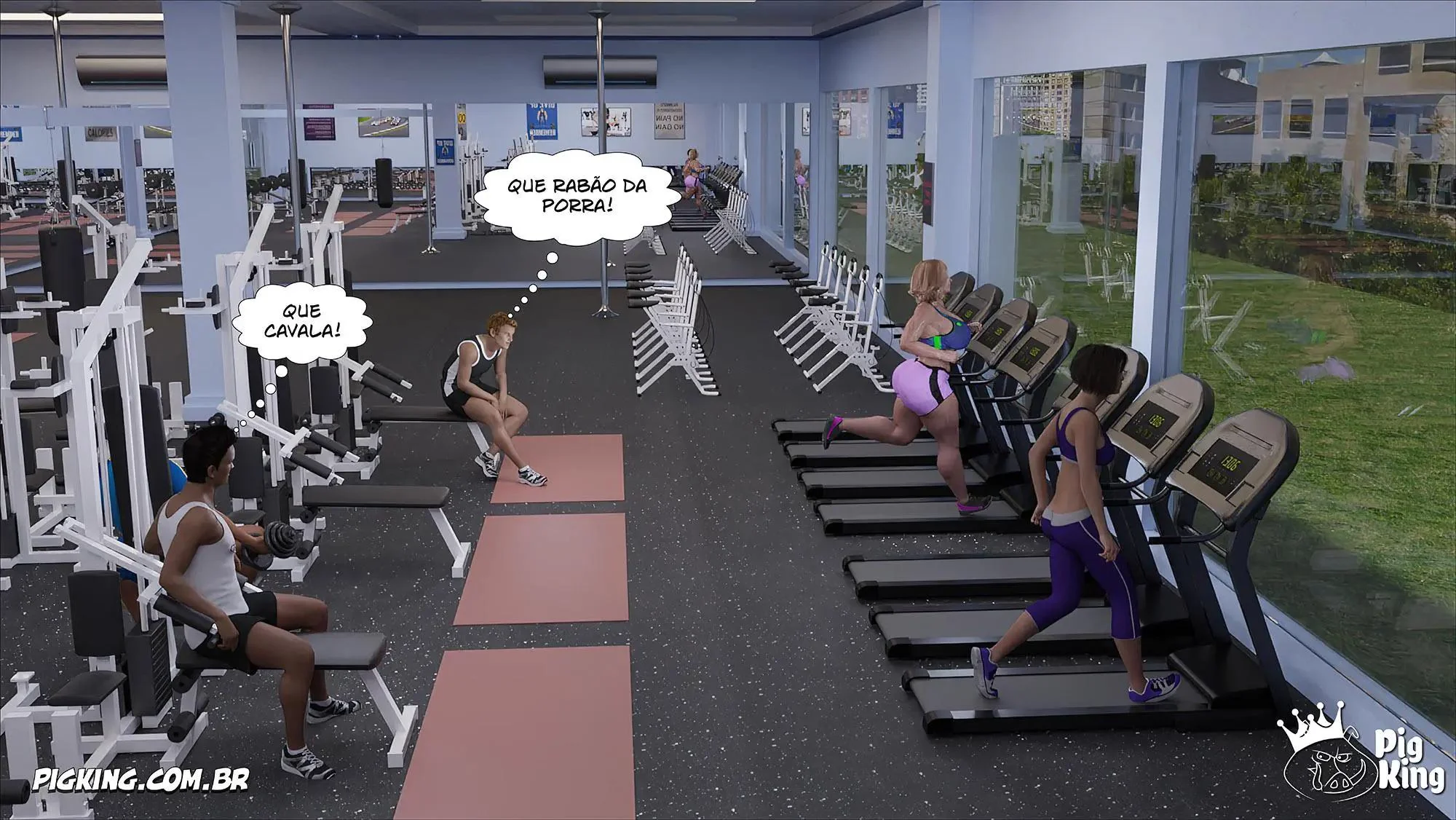 MILF safada provoca tarados na academia e acaba sendo comida pelos filhos em Hentai HQ Brasileiro