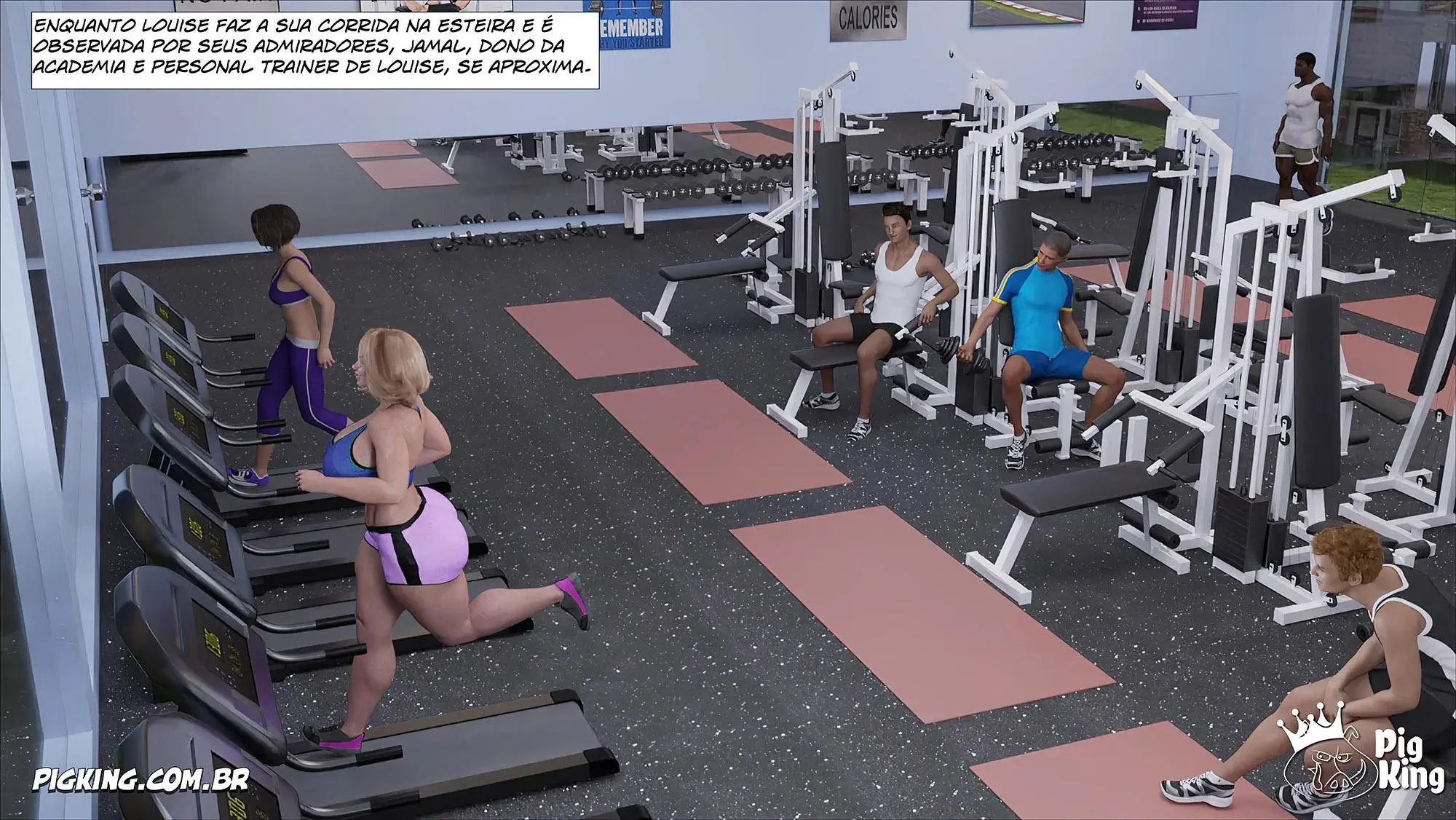 MILF safada provoca tarados na academia e acaba sendo comida pelos filhos em Hentai HQ Brasileiro