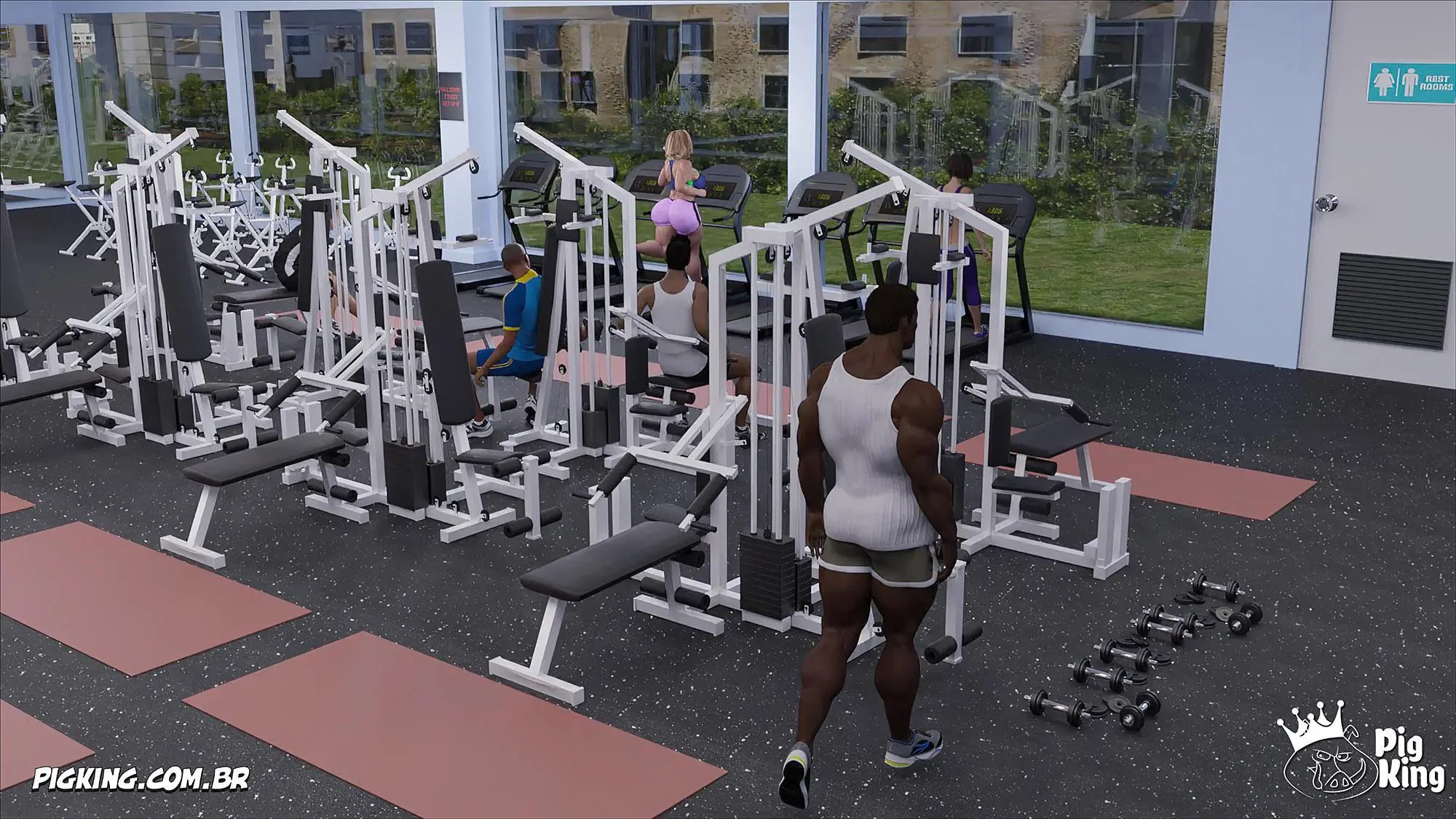 MILF safada provoca tarados na academia e acaba sendo comida pelos filhos em Hentai HQ Brasileiro