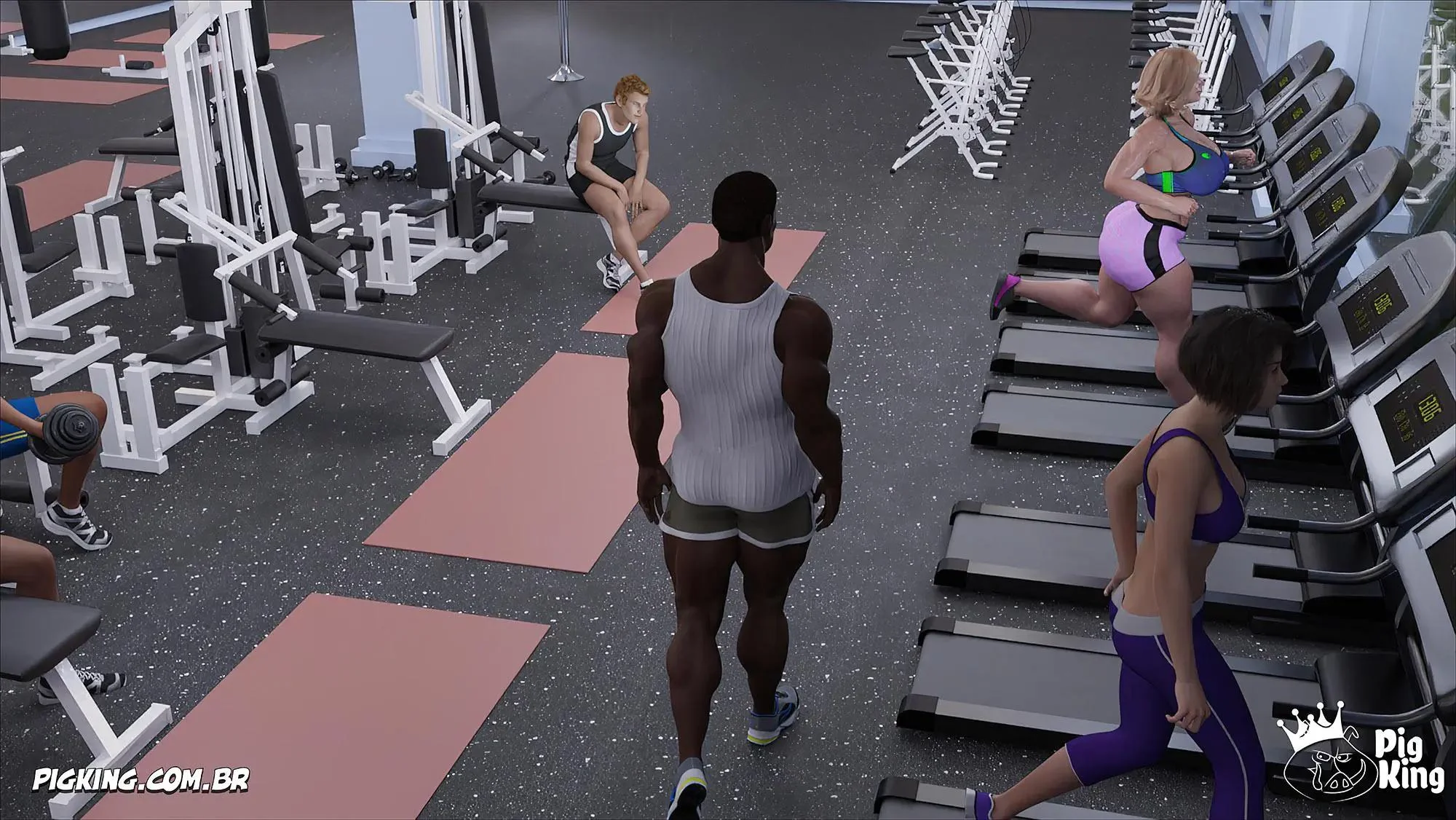MILF safada provoca tarados na academia e acaba sendo comida pelos filhos em Hentai HQ Brasileiro