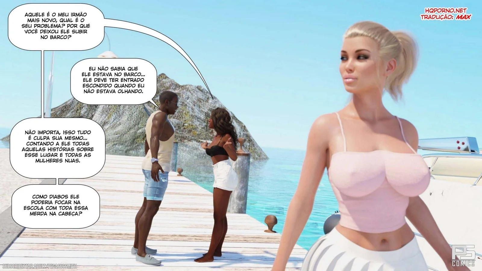 Nudist Resort: Suruba na Ilha da Putaria - Kelly e sua irmã Brandi no meio de muita pica em HQ Brasileiro