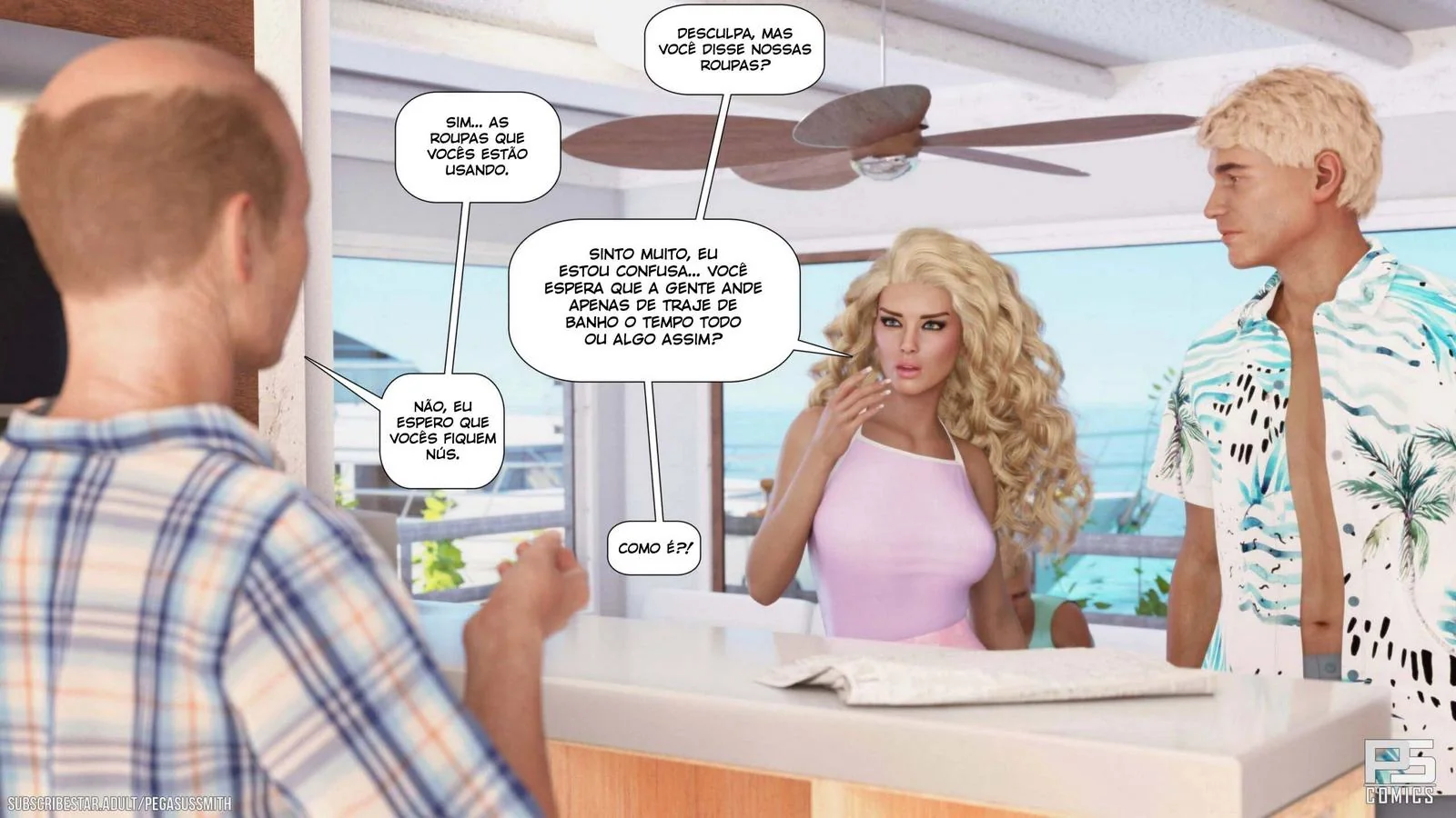 Nudist Resort: Suruba na Ilha da Putaria - Kelly e sua irmã Brandi no meio de muita pica em HQ Brasileiro